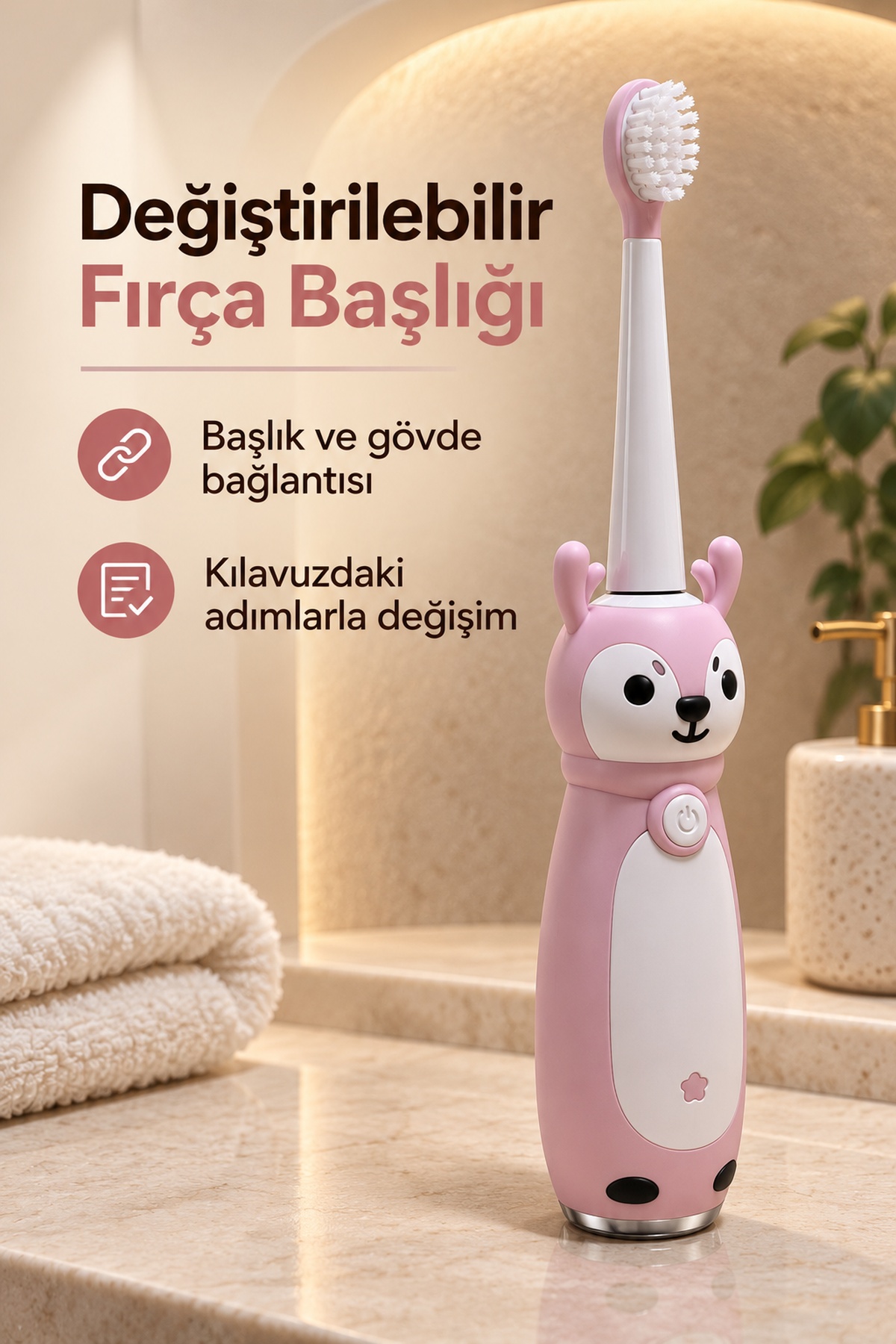 Çocuk Diş Fırçası Pembe Gövdeli Açma Kapama Düğmeli - Lisinya