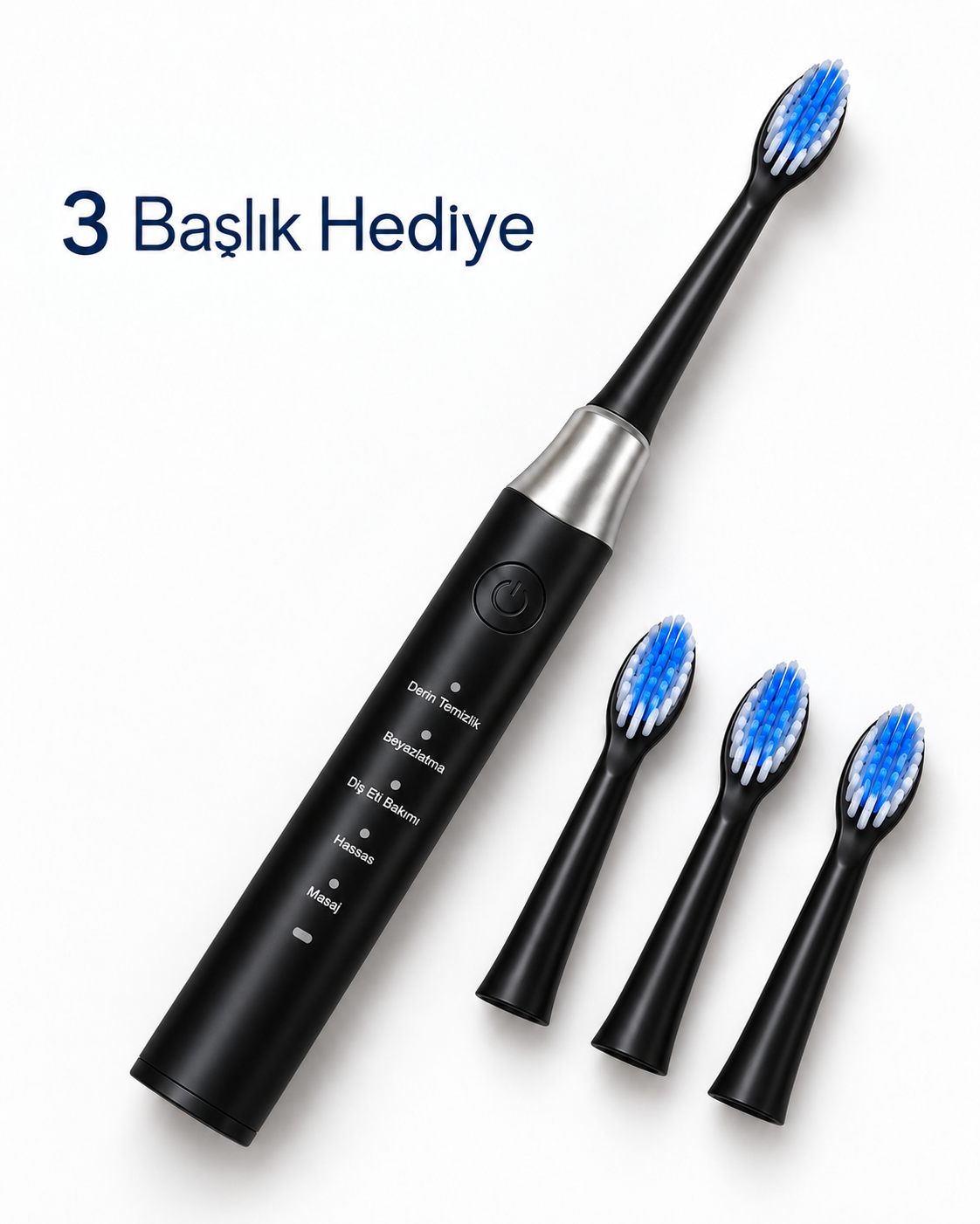 3 Yedek Başlık Hediyeli USB Şarjlı Siyah Elektrikli Diş Fırçası - Lisinya