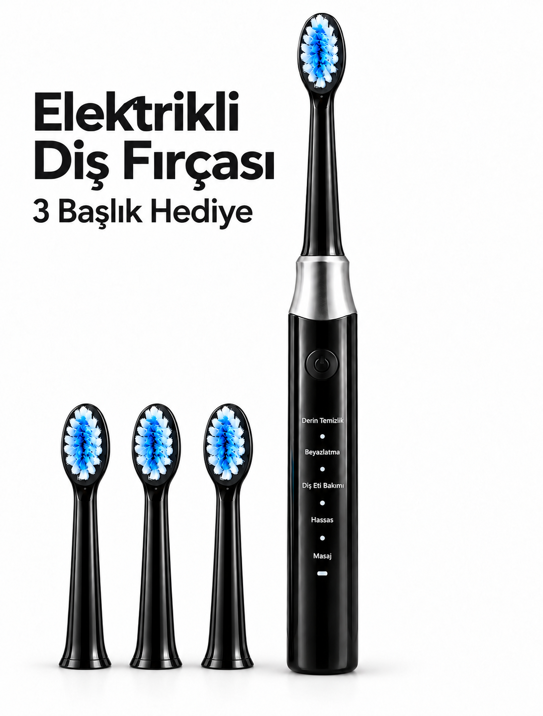Siyah Elektrikli Diş Fırçası 3 Yedek Başlık Hediyeli - Lisinya Siyah Elektrikli Diş Fırçası 3 Yedek Başlık Hediyeli - Lisinya