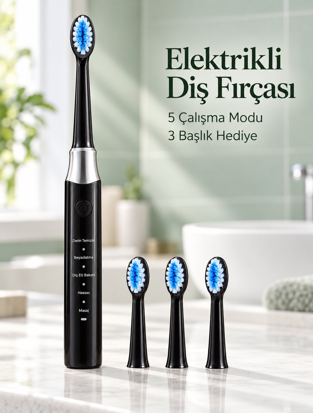 Günlük Ağız Bakımı İçin Şarj Edilebilir 5 Modlu Siyah Elektrikli Diş Fırçası - Lisinya Günlük Ağız Bakımı İçin Şarj Edilebilir 5 Modlu Siyah Elektrikli Diş Fırçası - Lisinya
