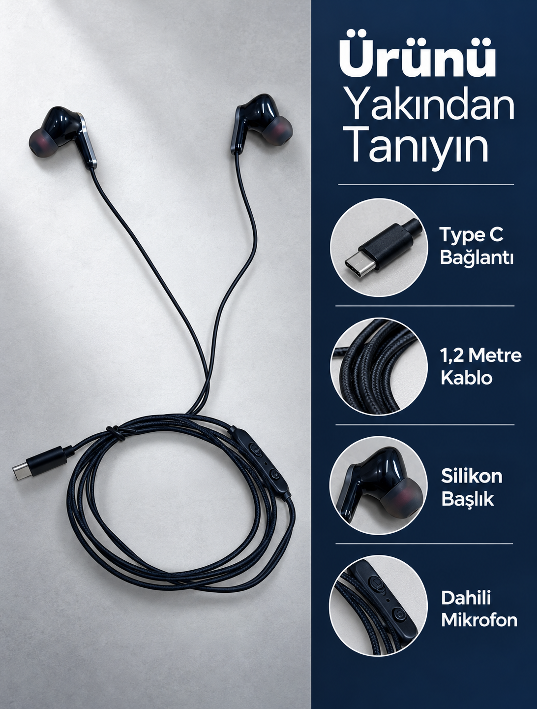 Dahili Mikrofonlu Type C Kablolu Kulaklık Siyah Gövde - Lisinya Dahili Mikrofonlu Type C Kablolu Kulaklık Siyah Gövde - Lisinya