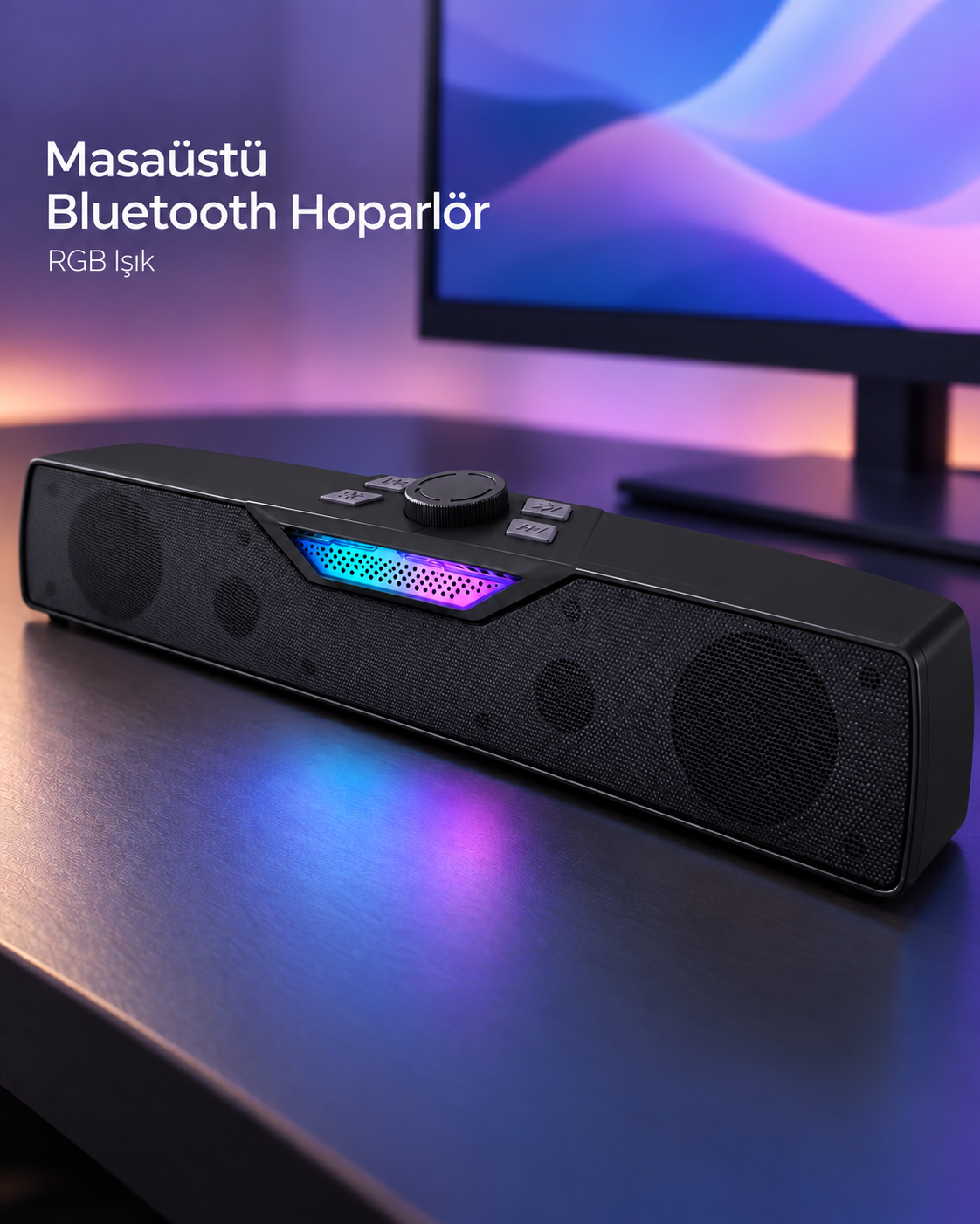 RGB Işıklı Bluetooth 5.4 Masaüstü Soundbar Hoparlör USB Destekli Siyah - Lisinya RGB Işıklı Bluetooth 5.4 Masaüstü Soundbar Hoparlör USB Destekli Siyah - Lisinya