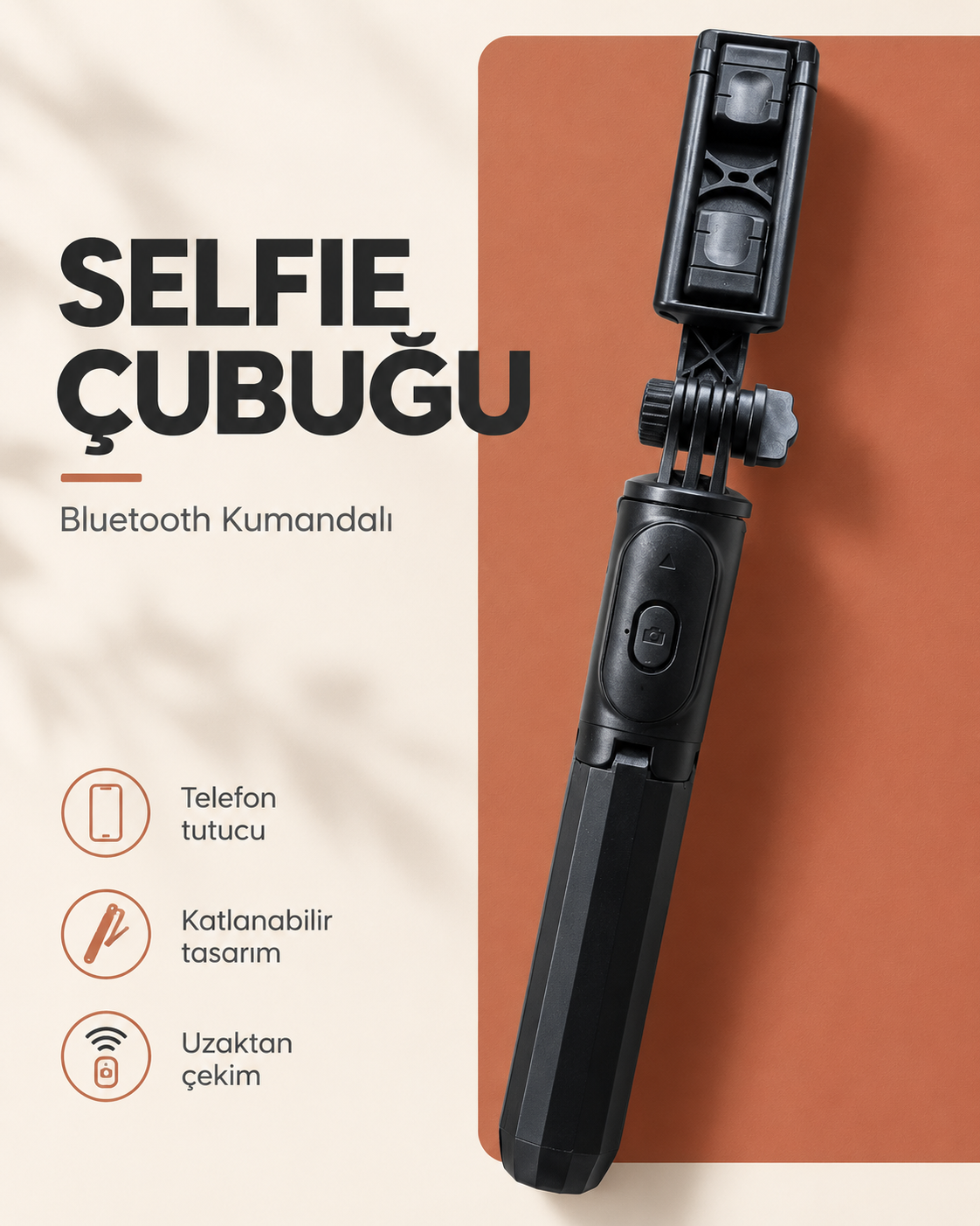 Bluetooth Kumandalı Katlanabilir Selfie Çubuğu ve Telefon Tutucu - Lisinya Bluetooth Kumandalı Katlanabilir Selfie Çubuğu ve Telefon Tutucu - Lisinya