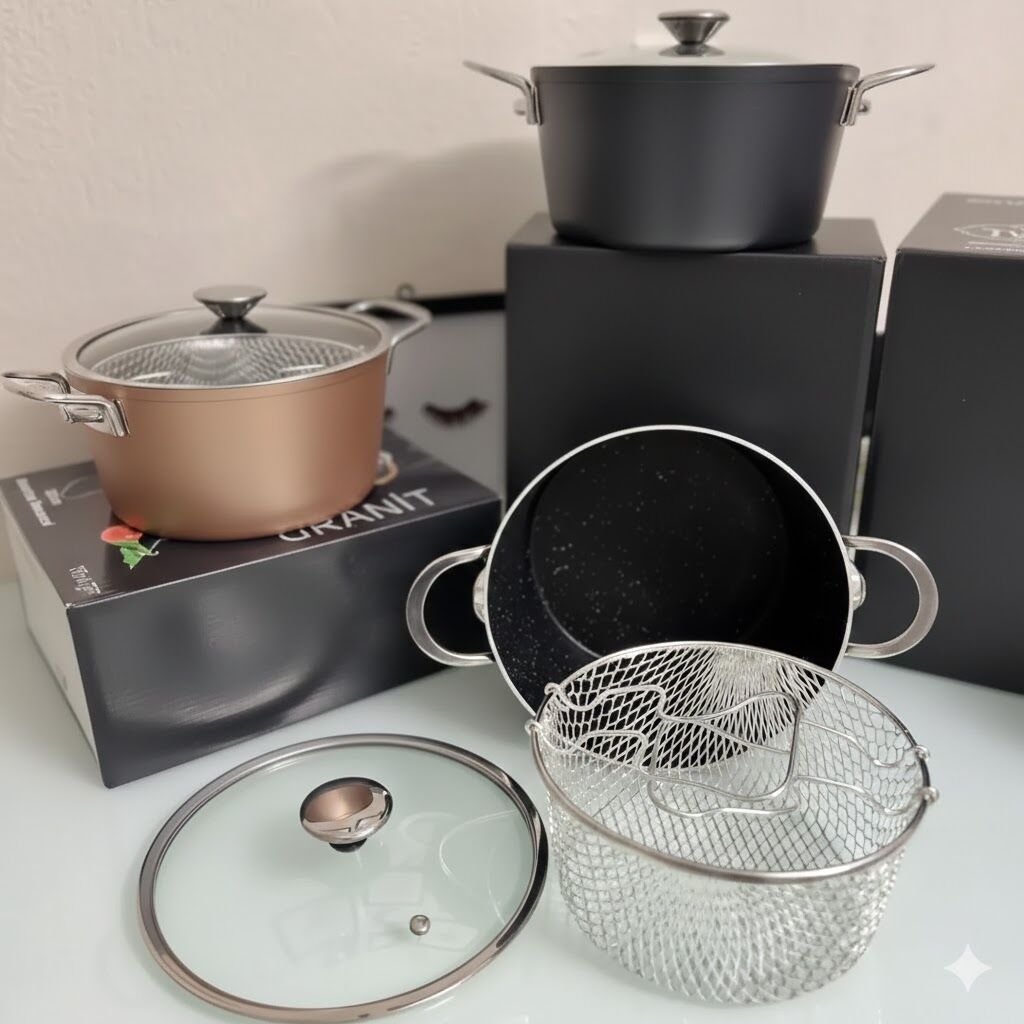 Granit Yanmaz ve Yapışmaz Fritöz Kızartma Tenceresi 22CM - Lisinya