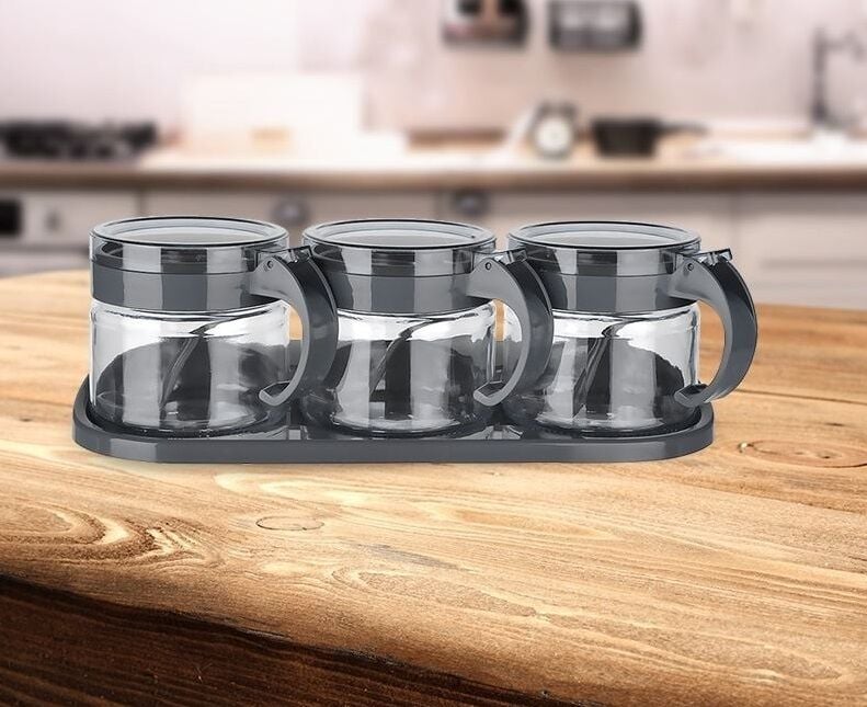 Baharat Seti 3 Adet Kaşıklı Standlı Cam Baharatlık - Lisinya Baharat Seti 3 Adet Kaşıklı Standlı Cam Baharatlık - Lisinya