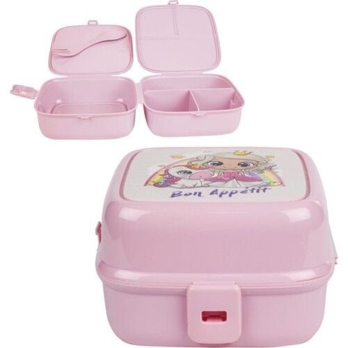 Porky Lol Desenli 4 Bölmeli Çatallı Beslenme Kabı - Diyet Kabı - Lisinya