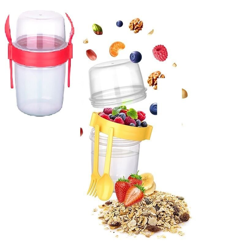 Çift Hazneli - Çatal Kaşıklı Portatif Müsli -Atıştırmalık Kabı 800 ML - Lisinya