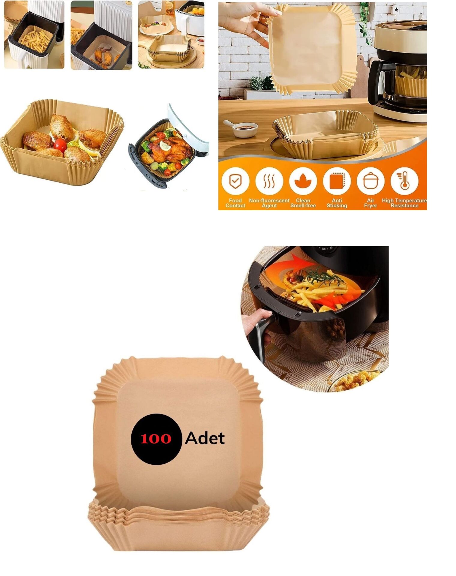 Airfreyer Fritöz Kağıdı Kare XL / XXL 100LÜ - Lisinya