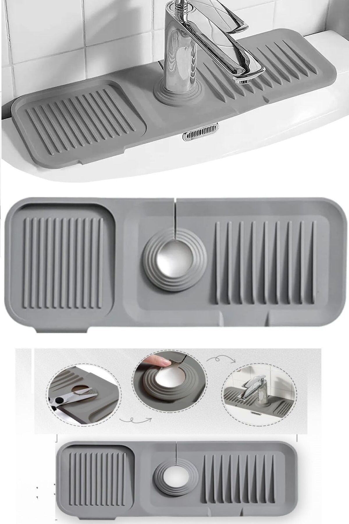 Elastik Mutfak Banyo Musluk Matı Düzenleyici Kaydırmaz Taban Organizer Lavabo Kenar Matı - Lisinya