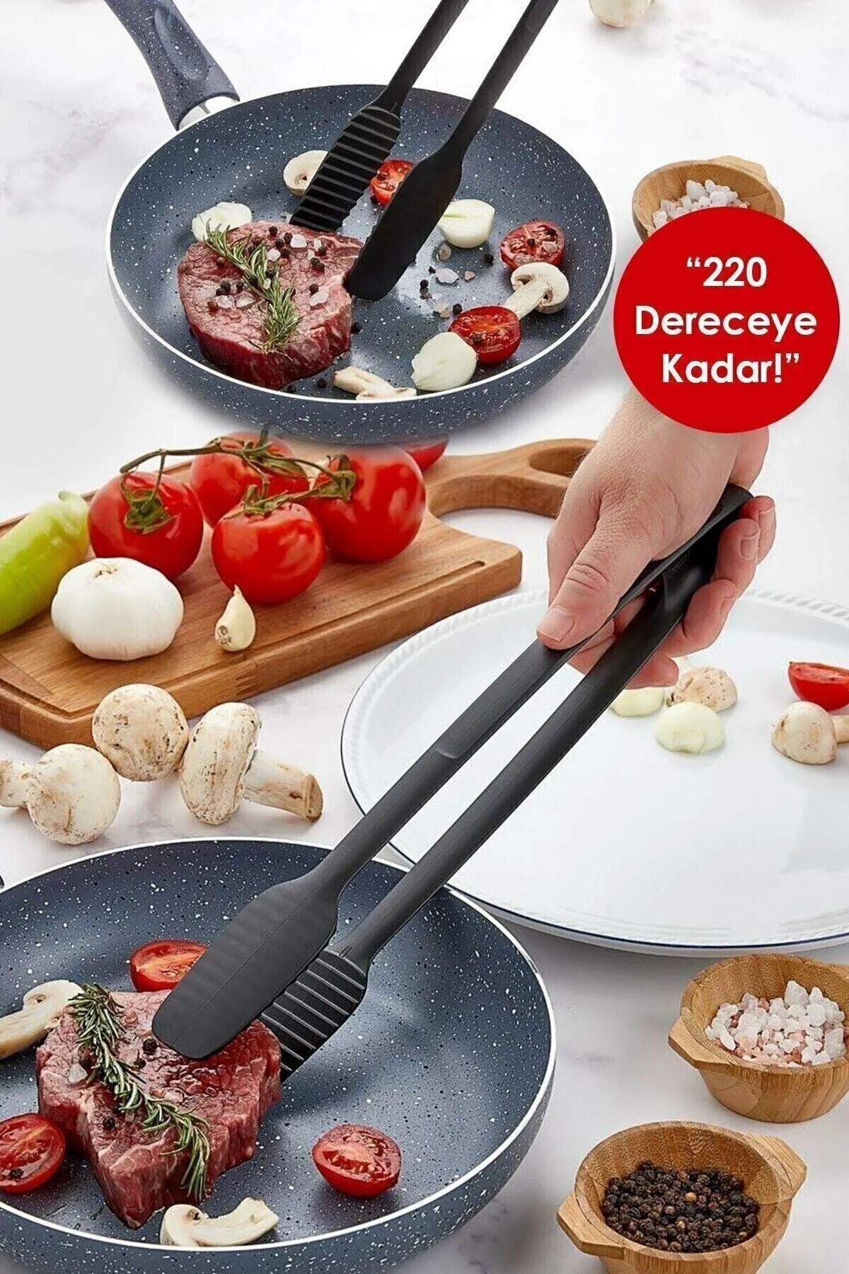 Maşa - 220 Dereceye Kadar Dayanıklı Yanmaz - Yapışmaz Plastik Izgara Maşası 30 Cm - Lisinya