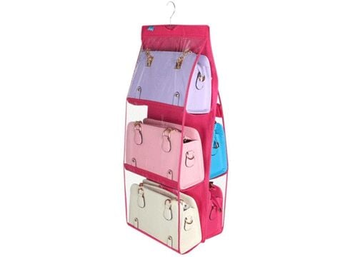 6 Gözlü Pratik Dolap İçi Çanta Askılığı/Organizer (Pembe) - Lisinya