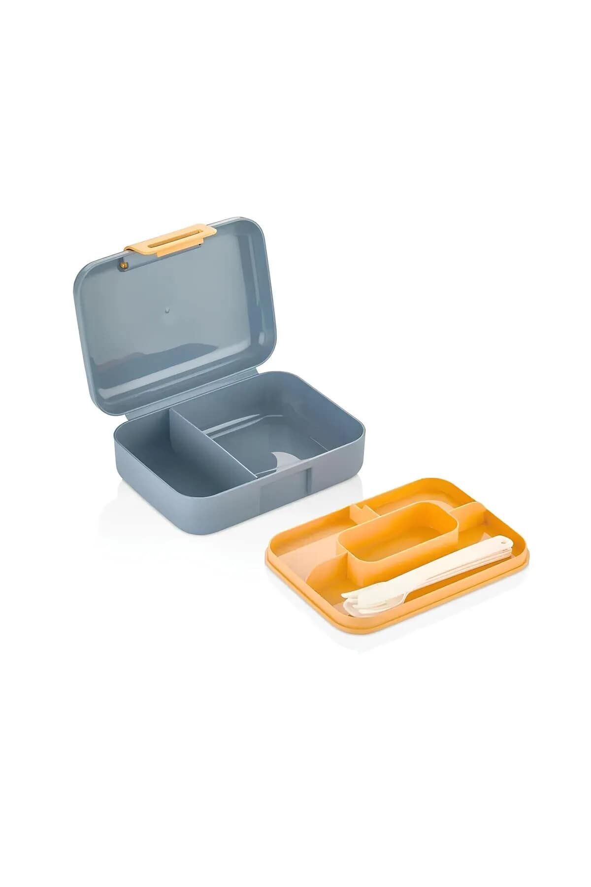 Meyve Suyu Bölmeli - Tabaklı Beslenme Kabı  Diyet Kabı -Çatal Bıçak Kaşık Dahildir - Lisinya