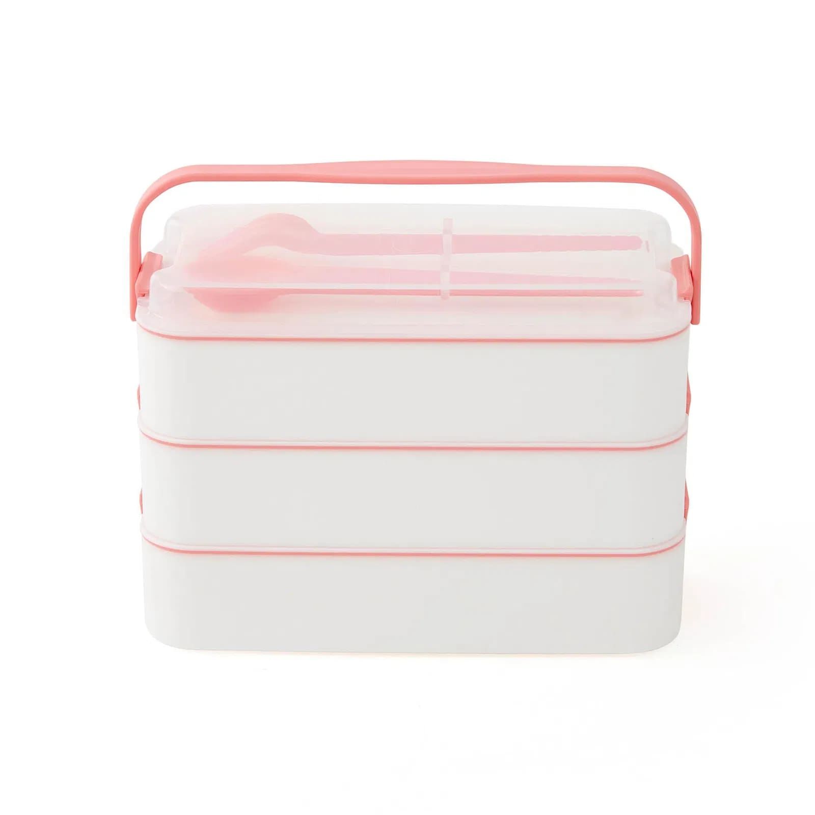 3 Katlı Kulplu Beslenme Kabı  Diyet Sefer Tası Saklama Kabı Çatal Kaşıklı - Lisinya