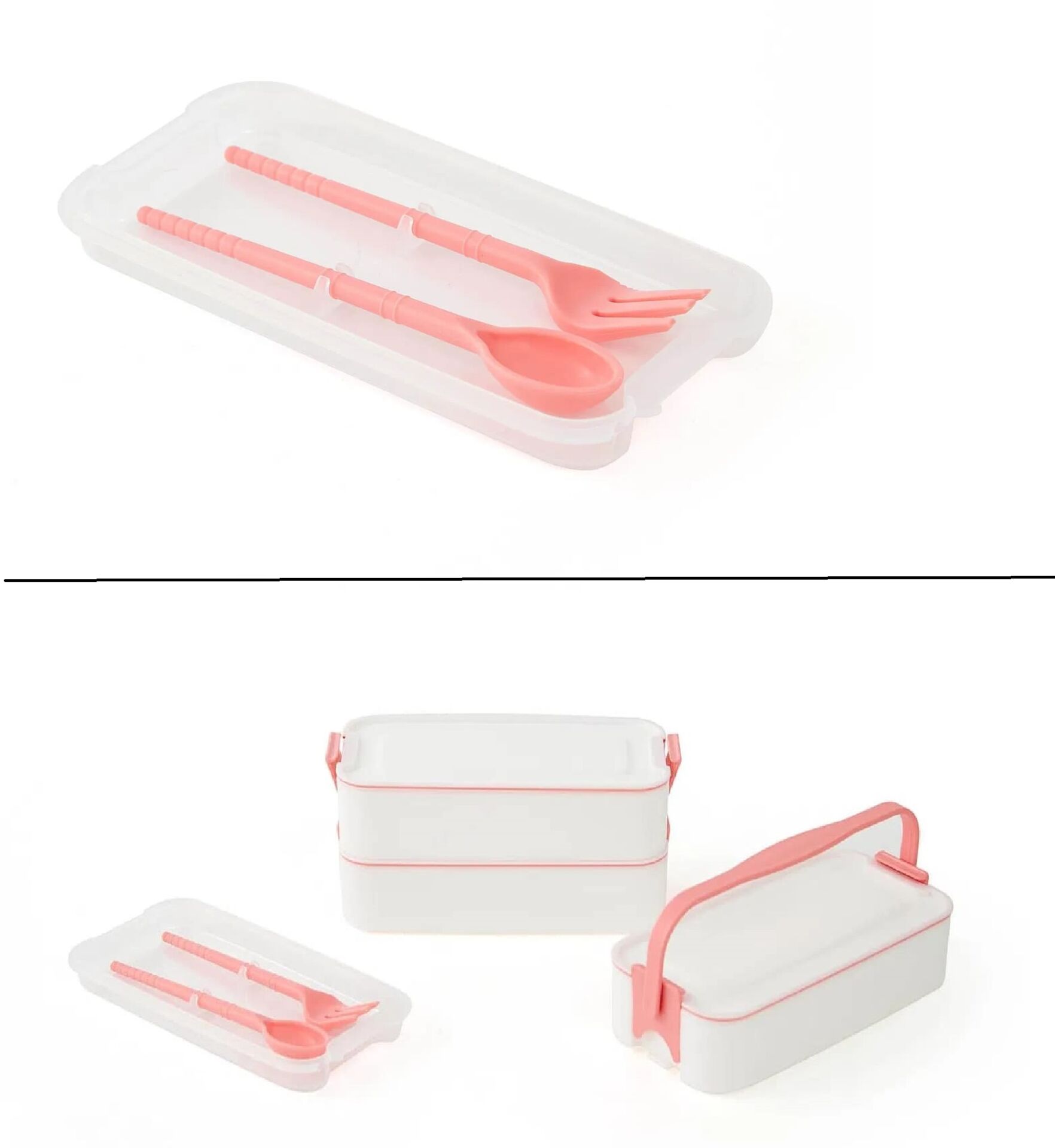 3 Katlı Kulplu Beslenme Kabı  Diyet Sefer Tası Saklama Kabı Çatal Kaşıklı - Lisinya