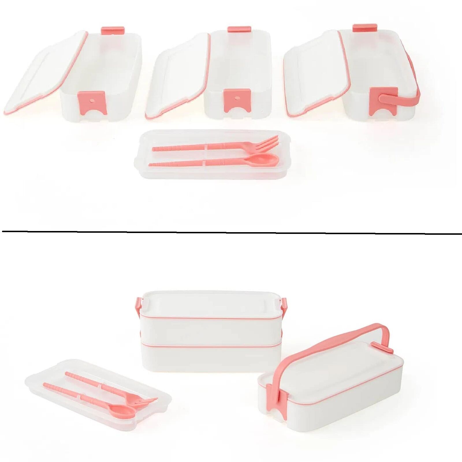 3 Katlı Kulplu Beslenme Kabı  Diyet Sefer Tası Saklama Kabı Çatal Kaşıklı - Lisinya