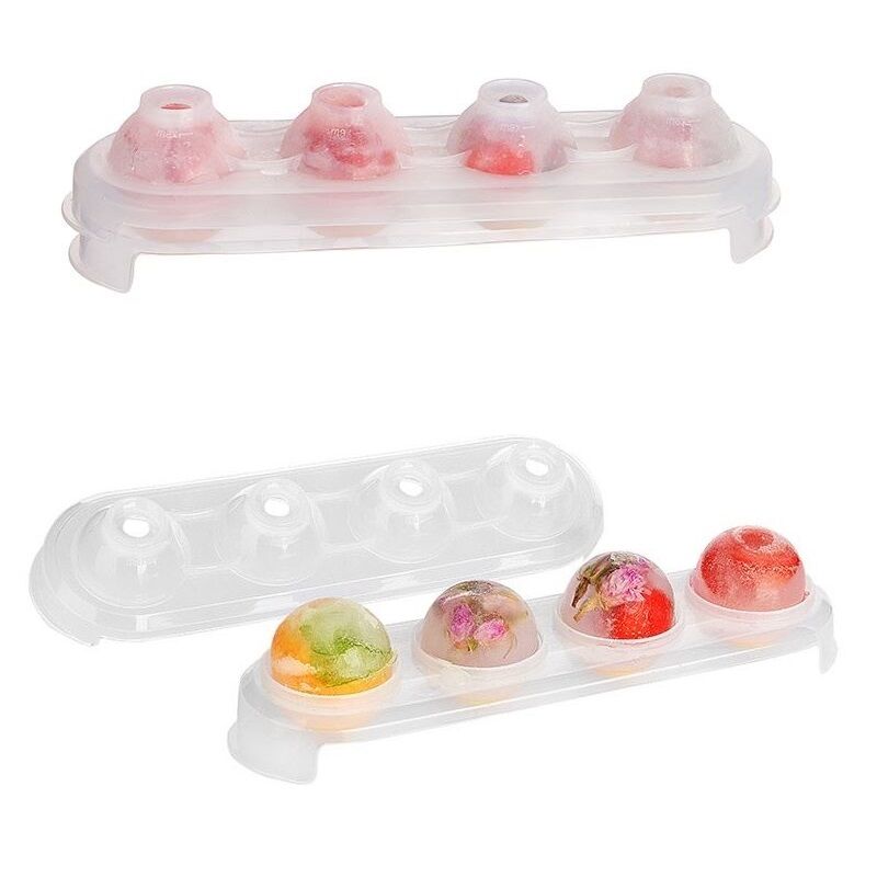 Silikon Tabanlı 4 Bölmeli Şeffaf Buz Kalıbı Yuvarlak Buzluk - Lisinya