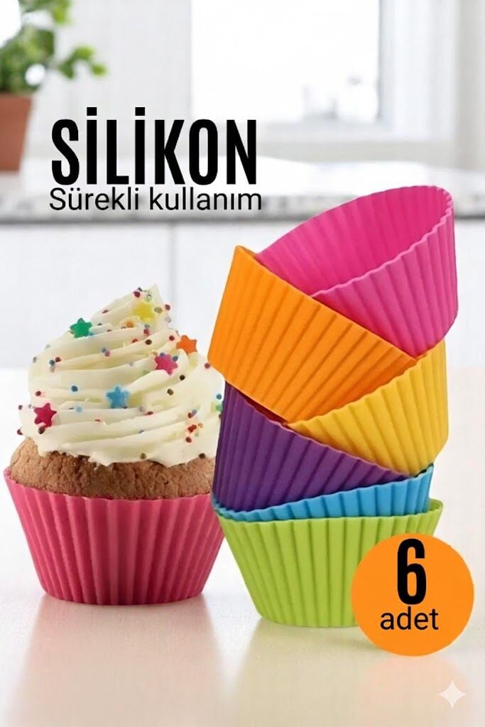 Silikon Muffin Kalıbı - Sürekli Kullanım Muffin Kek Kalıbı 6 ADET - Lisinya Silikon Muffin Kalıbı - Sürekli Kullanım Muffin Kek Kalıbı 6 ADET - Lisinya