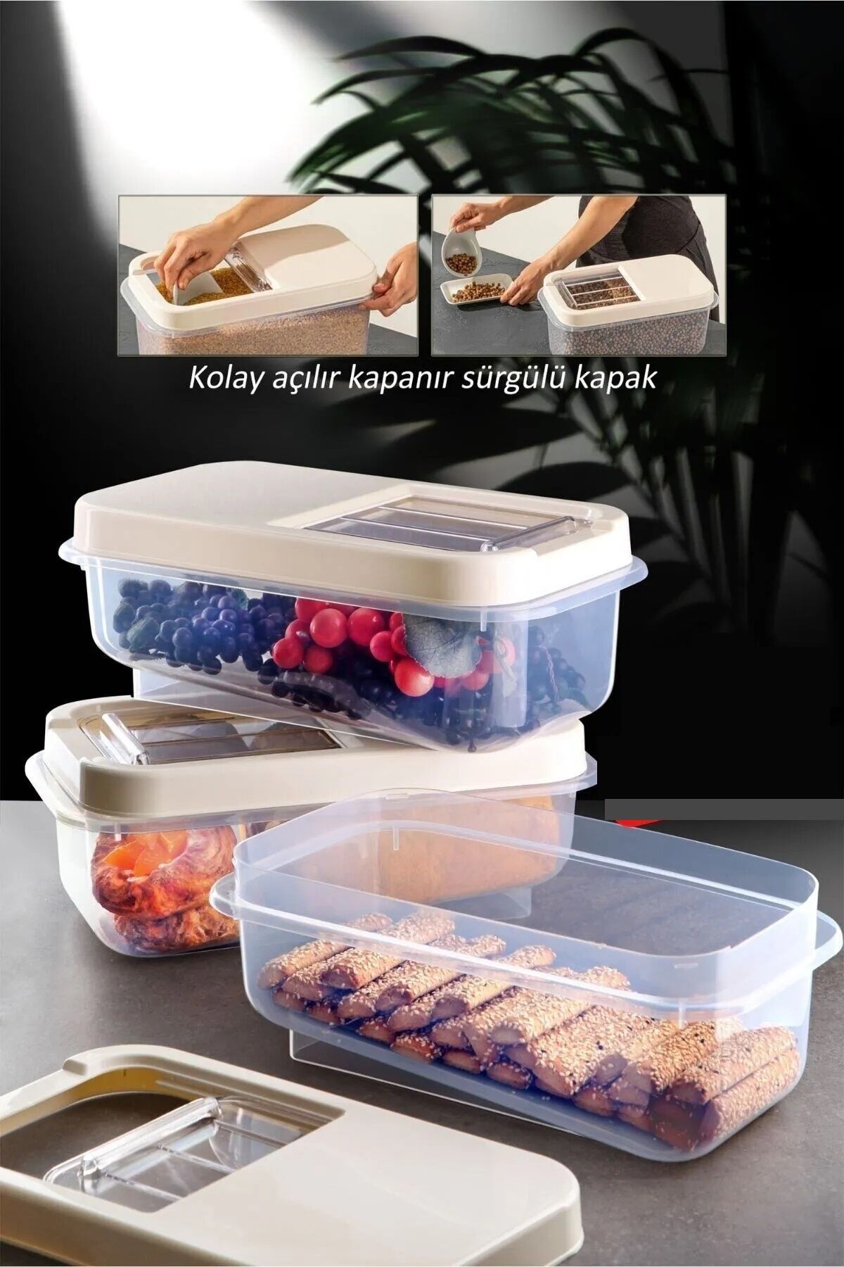 Sürgülü Kapaklı 7.5 LT Erzak Bakliyat Un Şeker Saklama Kabı - Lisinya