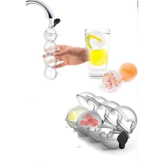 4 Bölmeli  Küre Buz Topu Kalıbı -  Yuvarlak Buz Topu - Lisinya