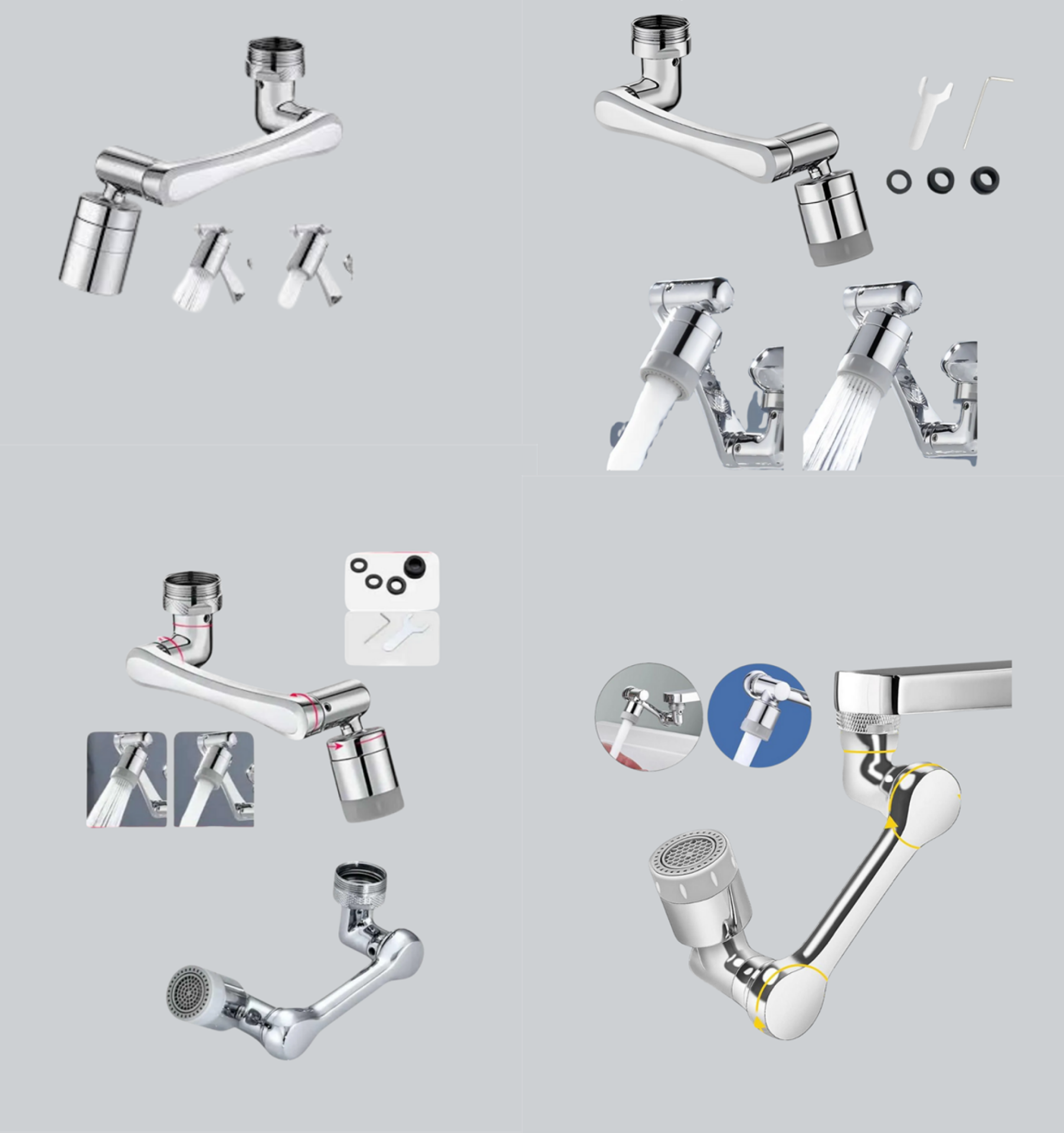 Esnek 1080° Musluk Başlığı 3 Eklemli Hareketli Su Modlu Lavabo Aparatı - Lisinya