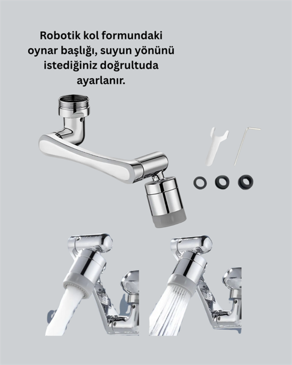 Esnek 1080° Musluk Başlığı 3 Eklemli Hareketli Su Modlu Lavabo Aparatı - Lisinya