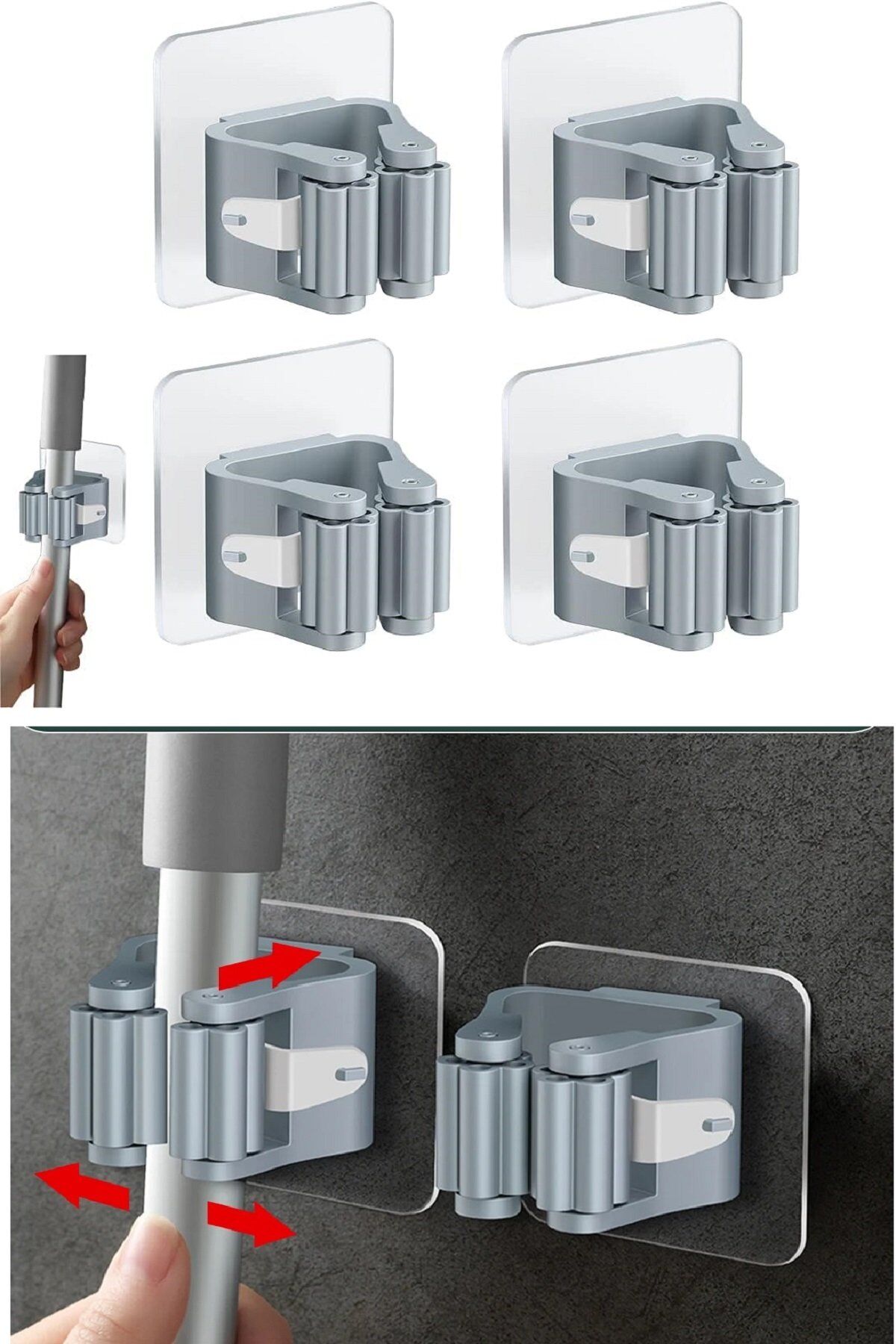 3 Lü Renkli  Yapışkanlı Mop Fırça Çek pas Sap Tutucu Organizer Mutfak Banyo Düzenleyici - Lisinya