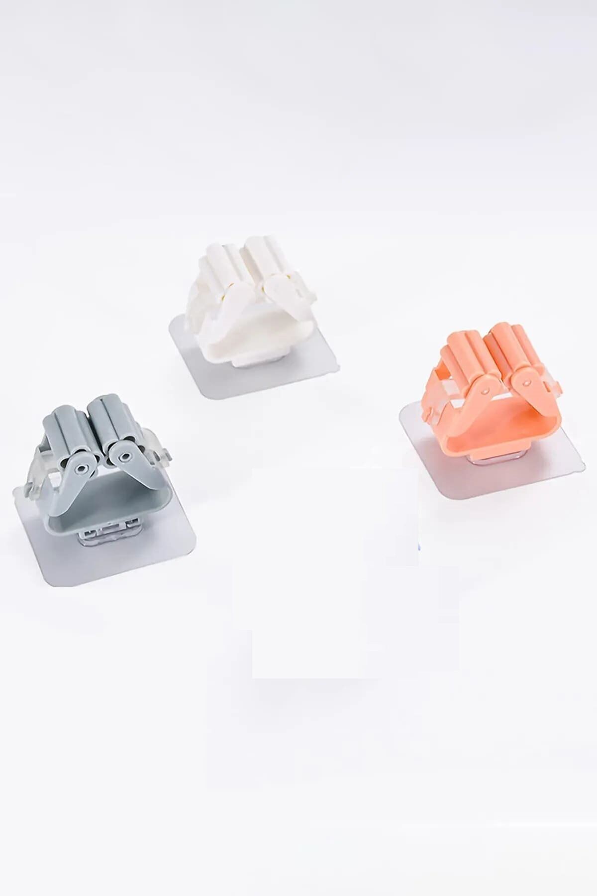 3 Lü Renkli  Yapışkanlı Mop Fırça Çek pas Sap Tutucu Organizer Mutfak Banyo Düzenleyici - Lisinya