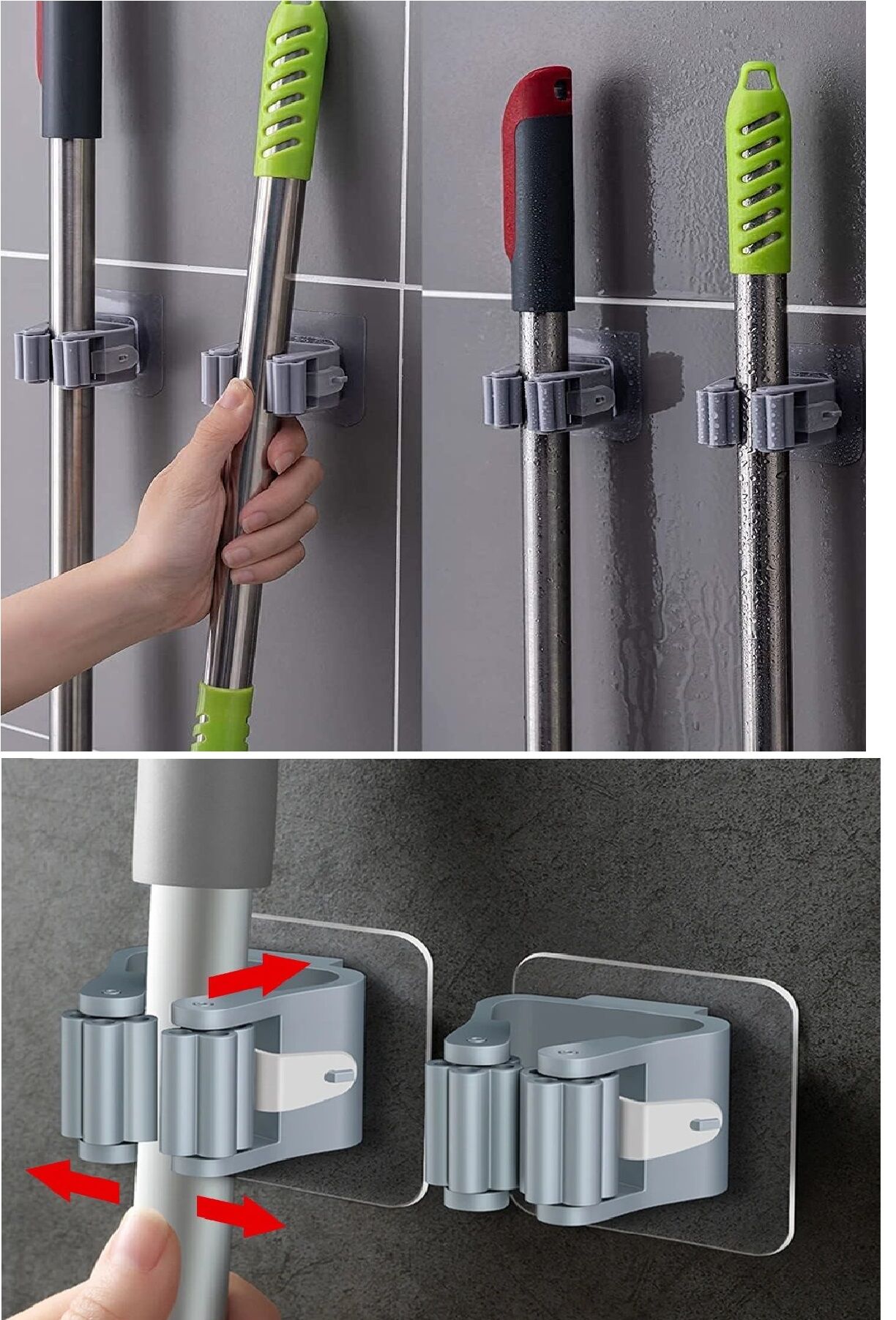 4 Lü Kelebek Yapışkanlı Mop Fırça Çekpas Sap Tutucu Organizer Banyo Düzenleyici - Lisinya