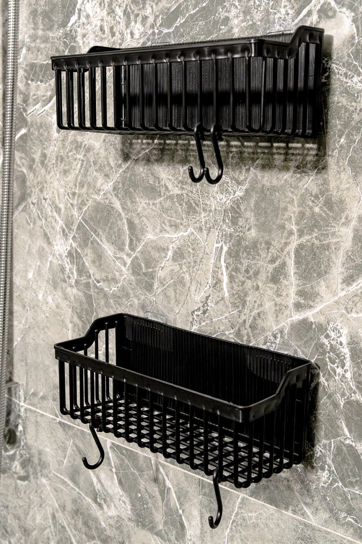 2 Li Plastik Yapışkanlı Askılı Mutfak- Banyo Rafı Düzenleyici Duş Şampuanlık - Lisinya