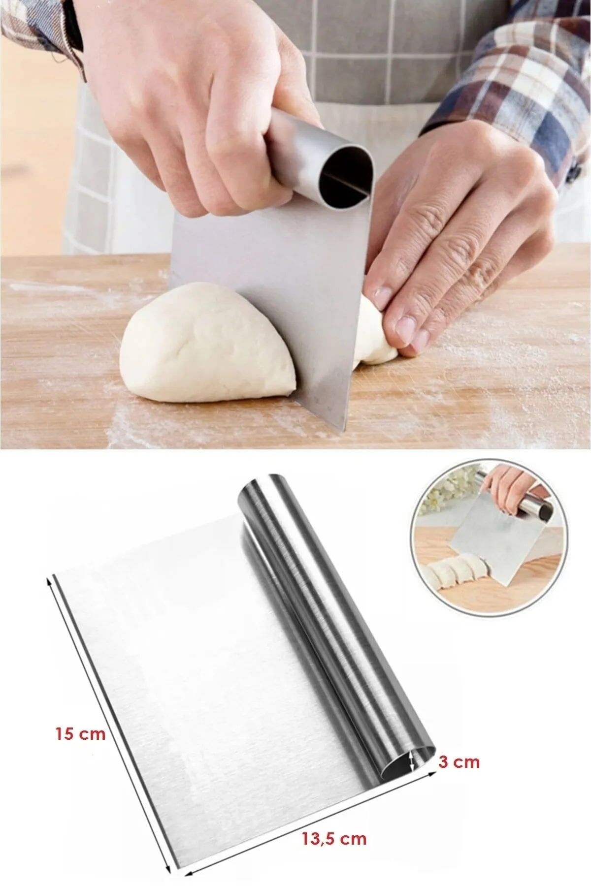 2li Set Hamur Şekillendirici Eğik Pasta Spatulası +Metal Hamur Kesici Kazıyıcı Spatula - Lisinya