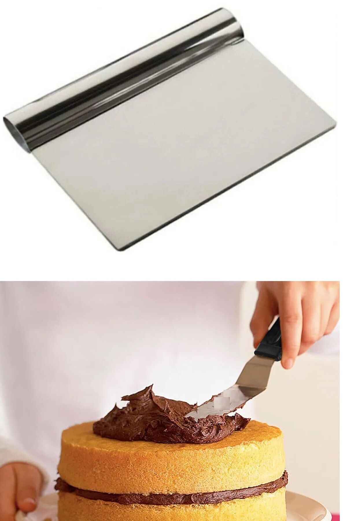 2li Set Hamur Şekillendirici Eğik Pasta Spatulası +Metal Hamur Kesici Kazıyıcı Spatula - Lisinya