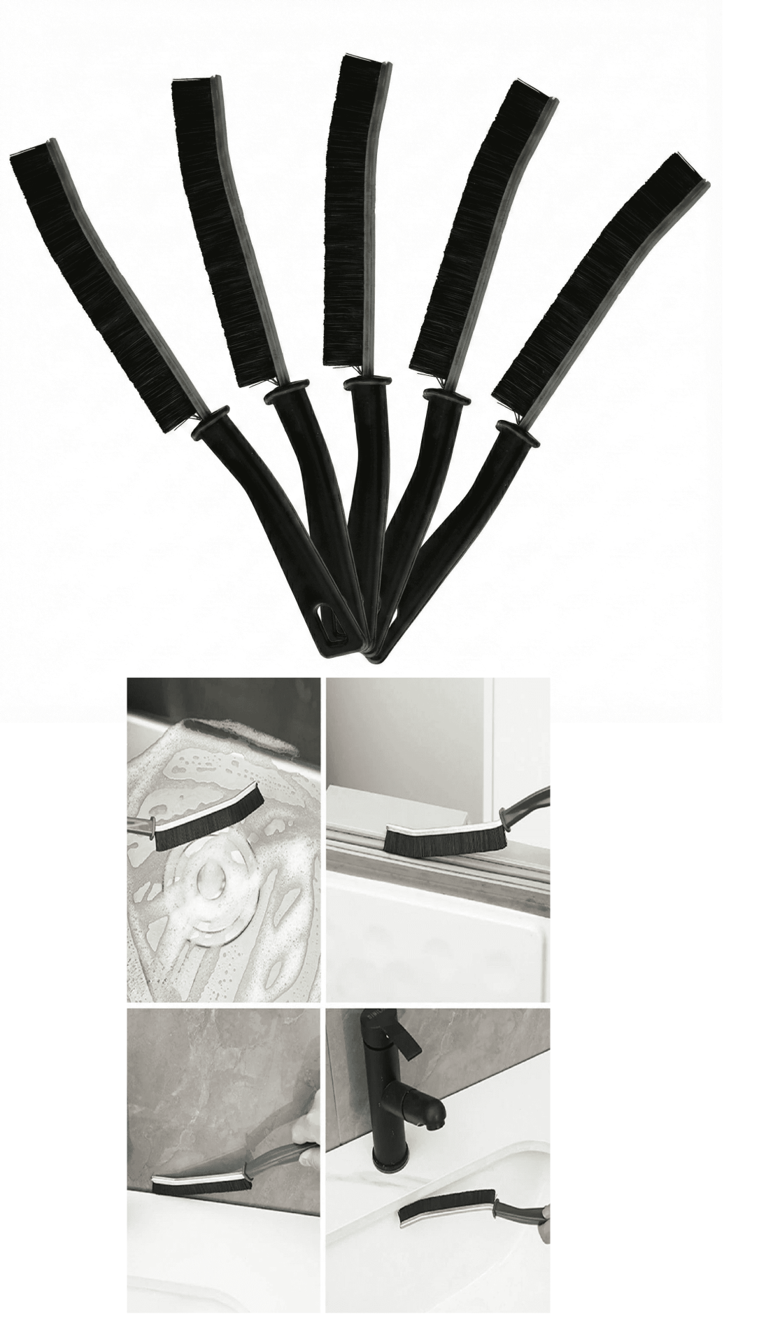 5 Adet İnce Kıl Fırça Banyo Mutfak Pencere Oluk Klozet Kenarı Kavisli Detay Temizleme Fırçası - Lisinya