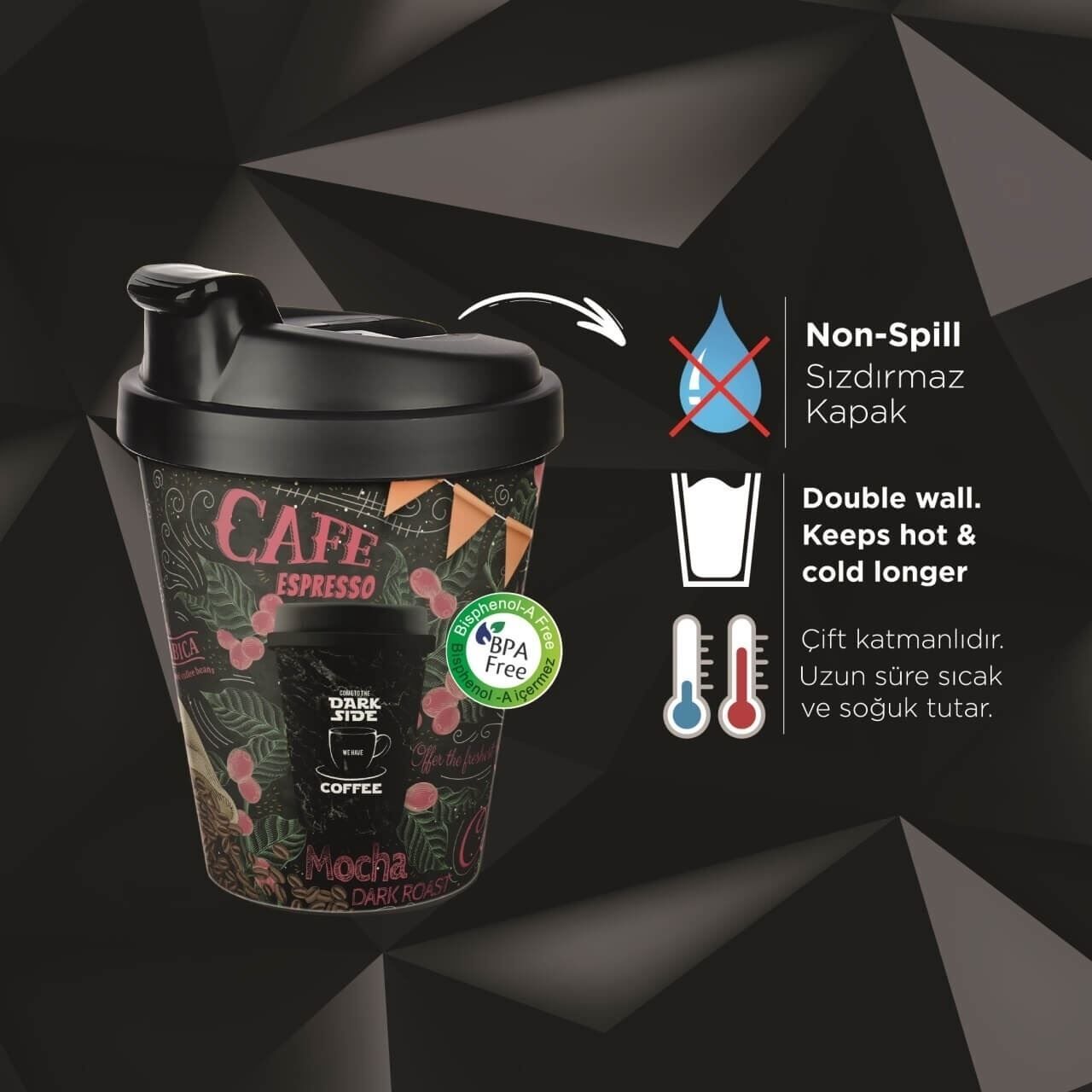 Kahve Bardağı - Termoslu 400ml - 13,5 oz - Lisinya