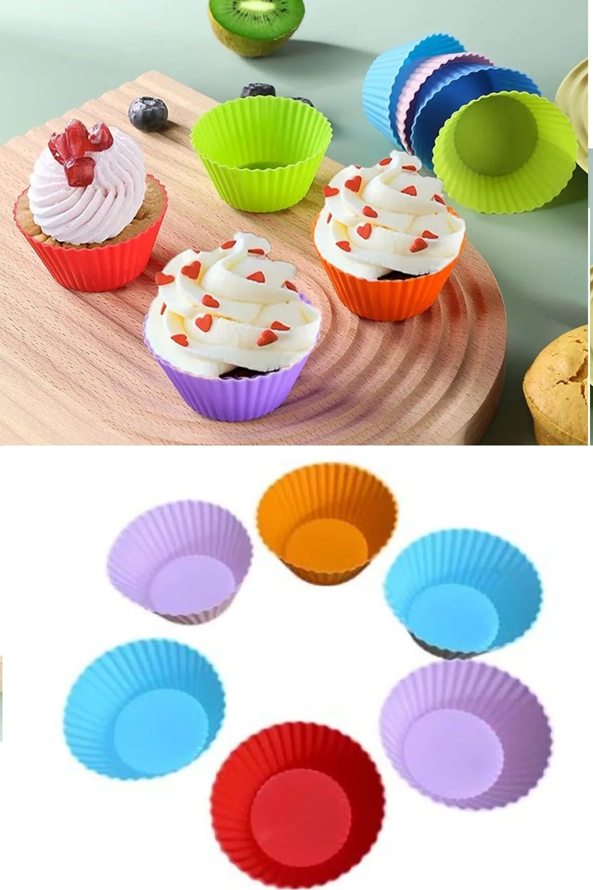 6 Adet Yıkanabilir Mini Tırtıklı Muffin Kalıbı- Ribanalı Kek-Cupcake- Renkli Hamur Işi Kabı - Lisinya