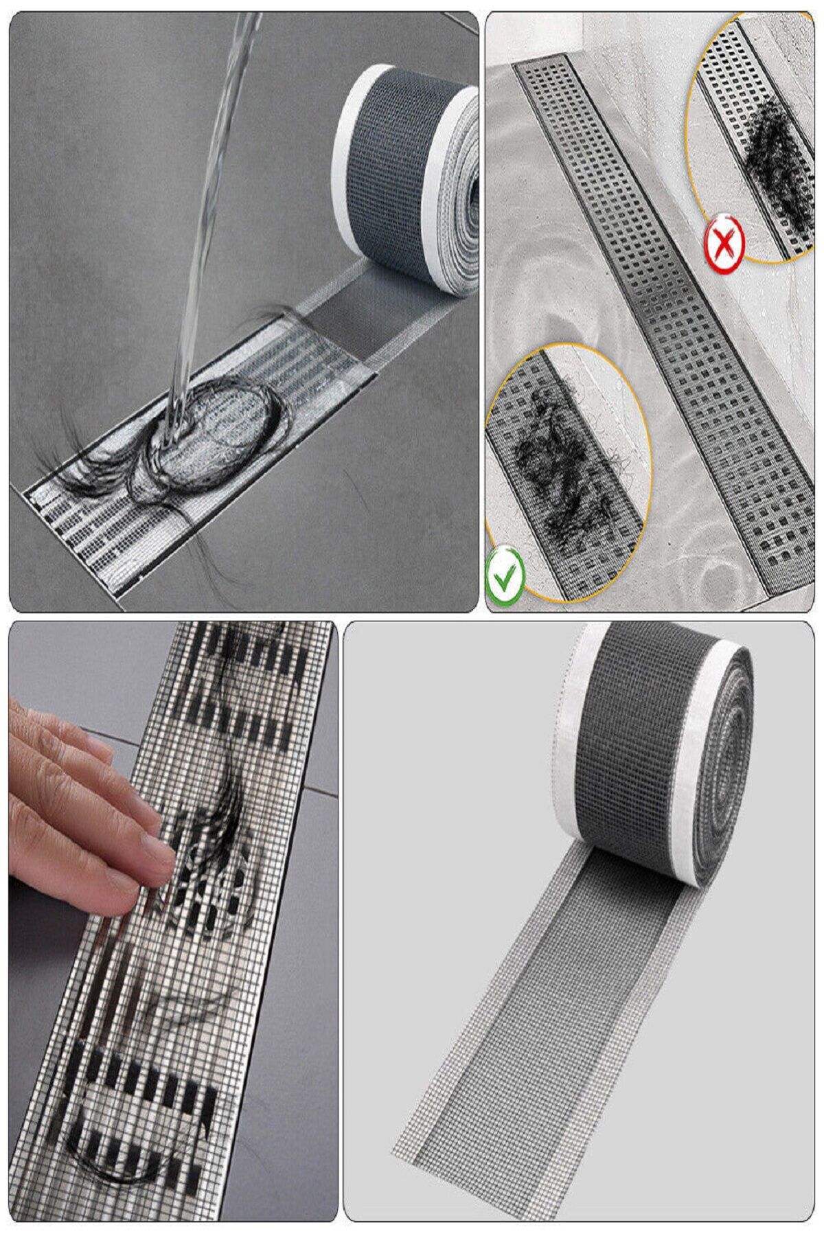 4 Metre Yapışkanlı Banyo Gider Koruyucu Saç Toplayıcı – Gider Böcek Koruyucu Gider Süzgeci - Lisinya