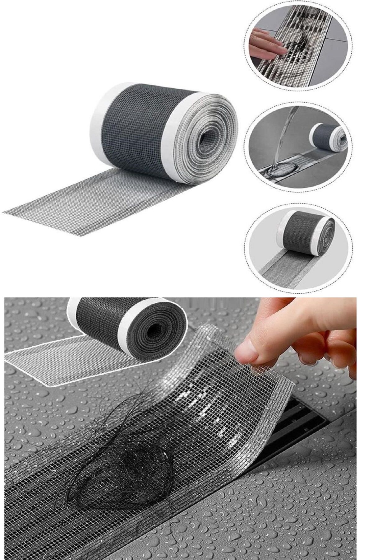 4 Metre Yapışkanlı Banyo Gider Koruyucu Saç Toplayıcı – Gider Böcek Koruyucu Gider Süzgeci - Lisinya