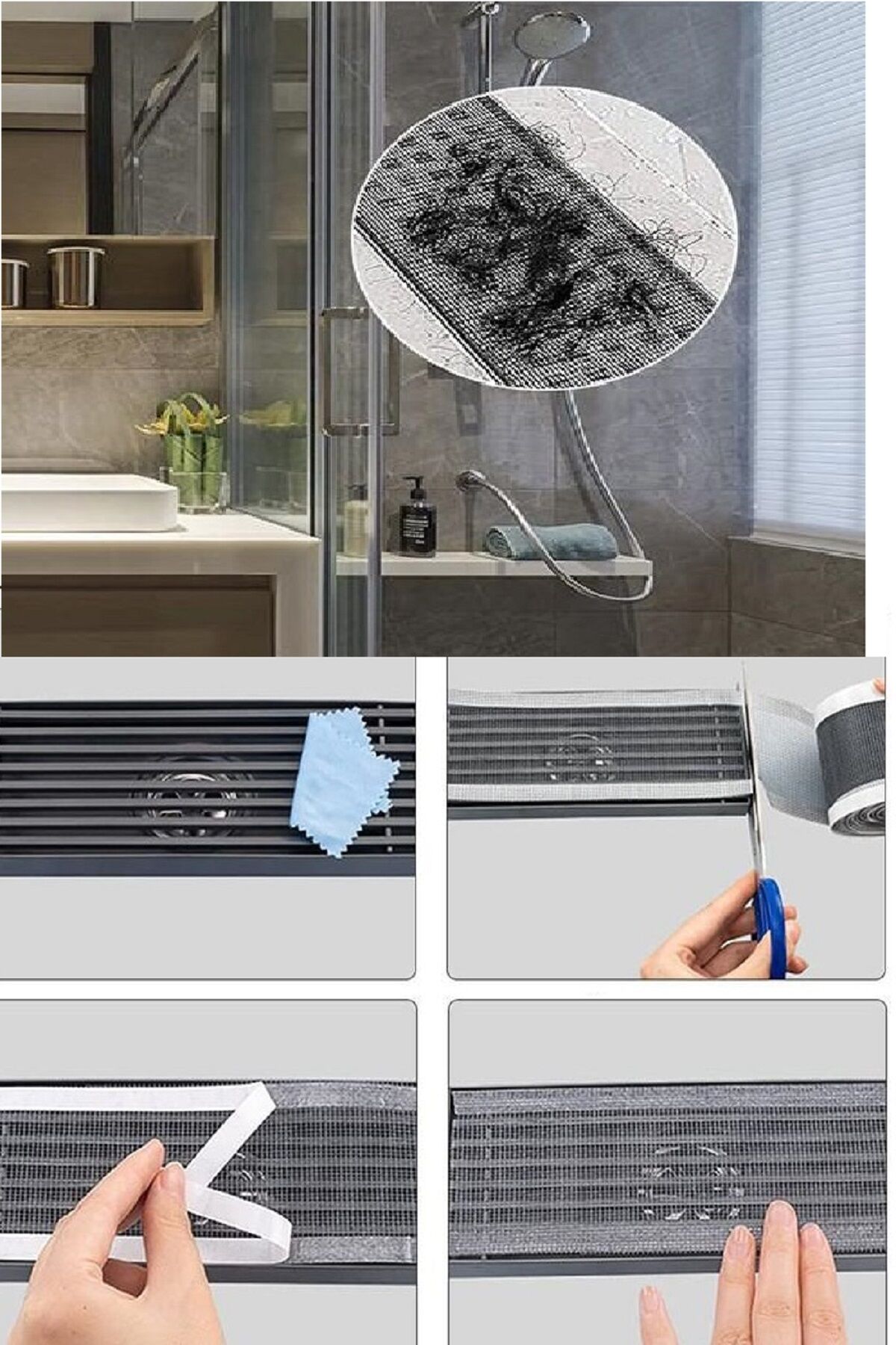 4 Metre Yapışkanlı Banyo Gider Koruyucu Saç Toplayıcı – Gider Böcek Koruyucu Gider Süzgeci - Lisinya