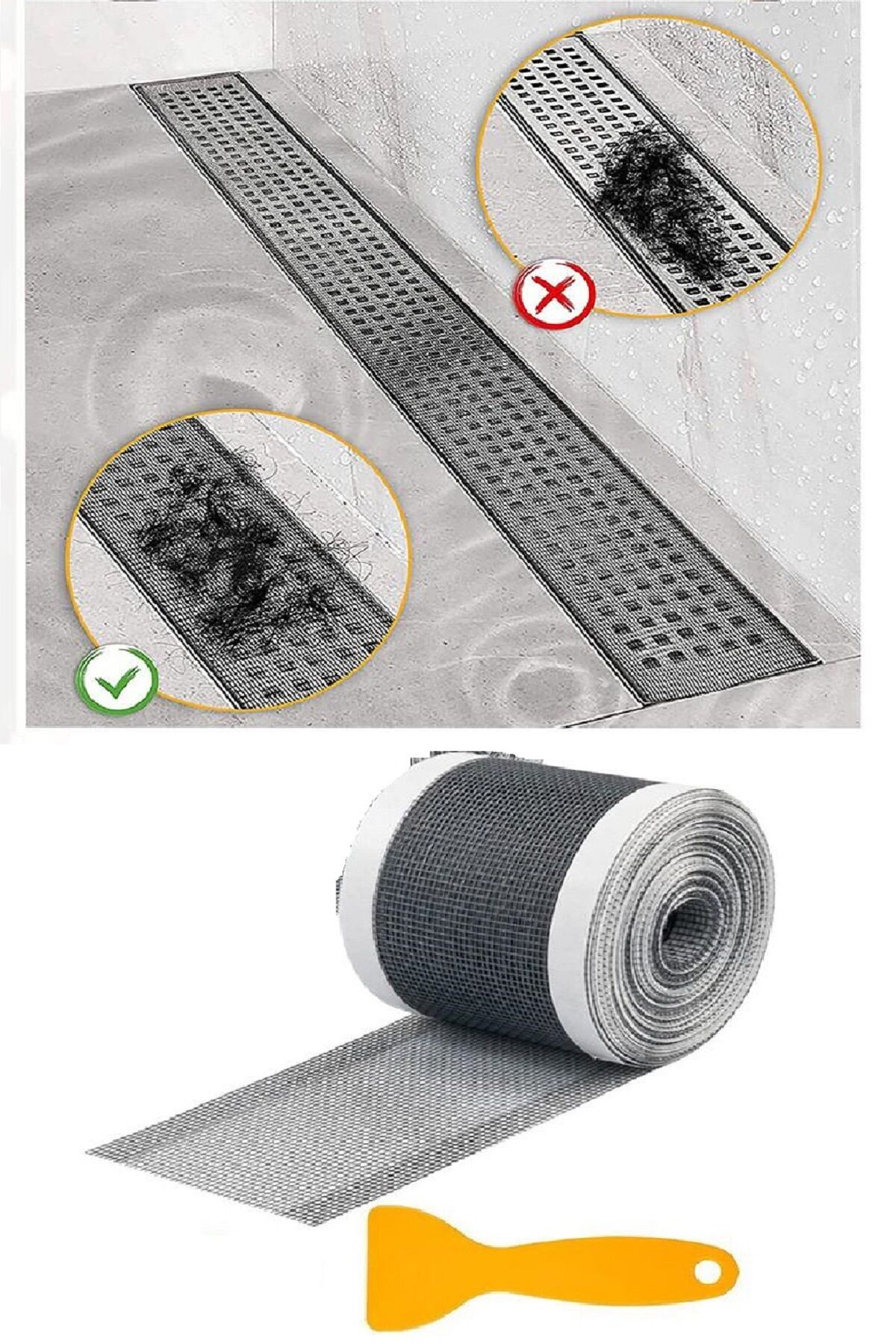 4 Metre Yapışkanlı Banyo Gider Koruyucu Saç Toplayıcı – Gider Böcek Koruyucu Gider Süzgeci - Lisinya