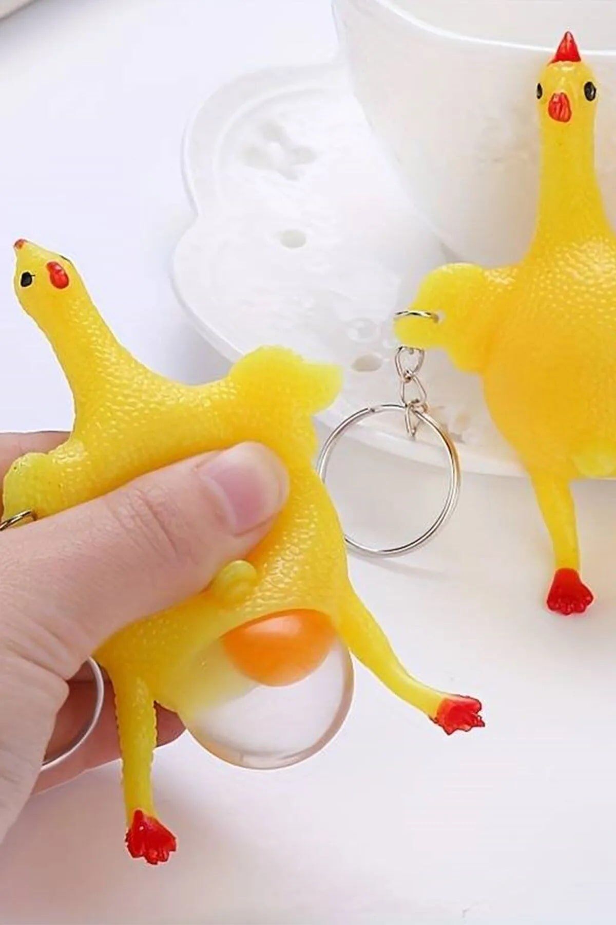 Yumurtlayan Eğlenceli Tavuk Anahtarlık Stres Topu Hediyelik Oyuncak Çanta Süsü - Lisinya