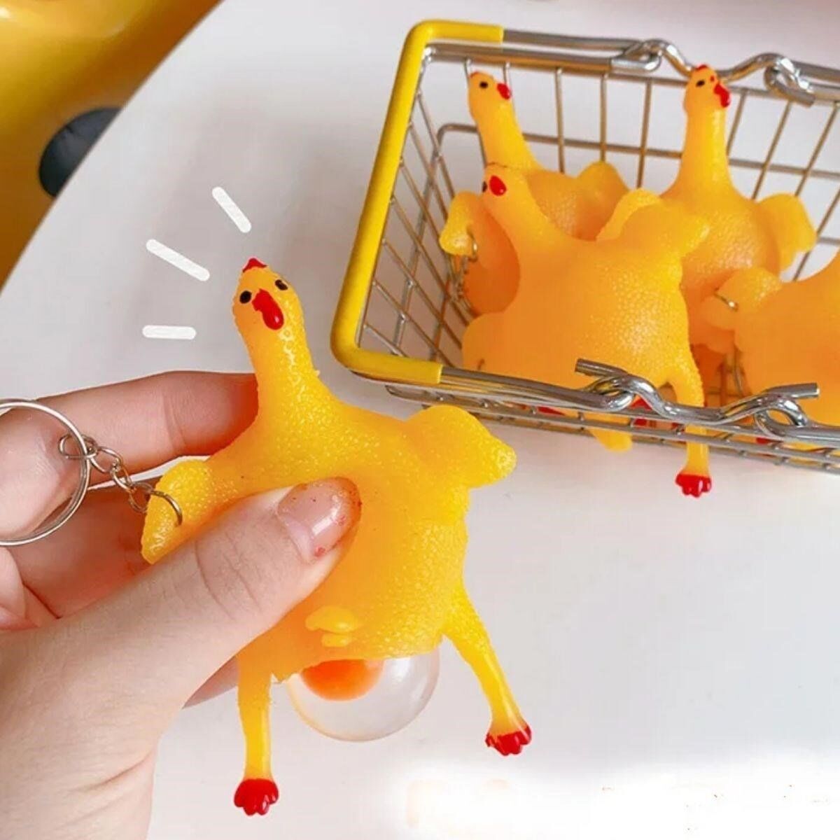 Yumurtlayan Eğlenceli Tavuk Anahtarlık Stres Topu Hediyelik Oyuncak Çanta Süsü - Lisinya