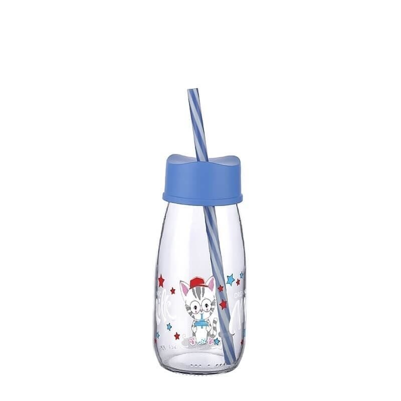 Pipetli Su Ve Süt Şişesi Cam 250 ML - Mavi - Lisinya