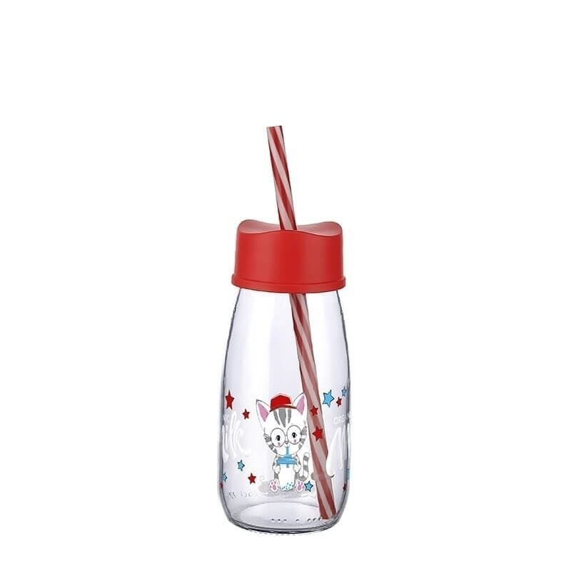 Pipetli Su Ve Süt Şişesi Cam 250 ML - Kırmızı - Lisinya