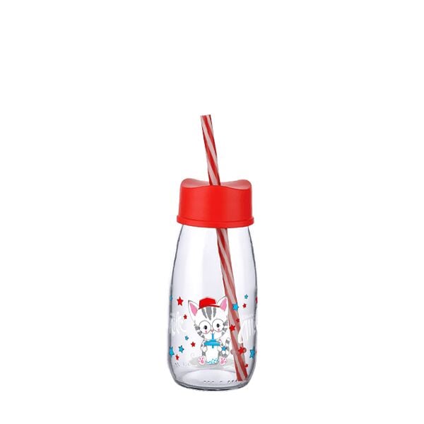Pipetli Su Ve Süt Şişesi Cam 250 ML - Kırmızı - Lisinya Pipetli Su Ve Süt Şişesi Cam 250 ML - Kırmızı - Lisinya