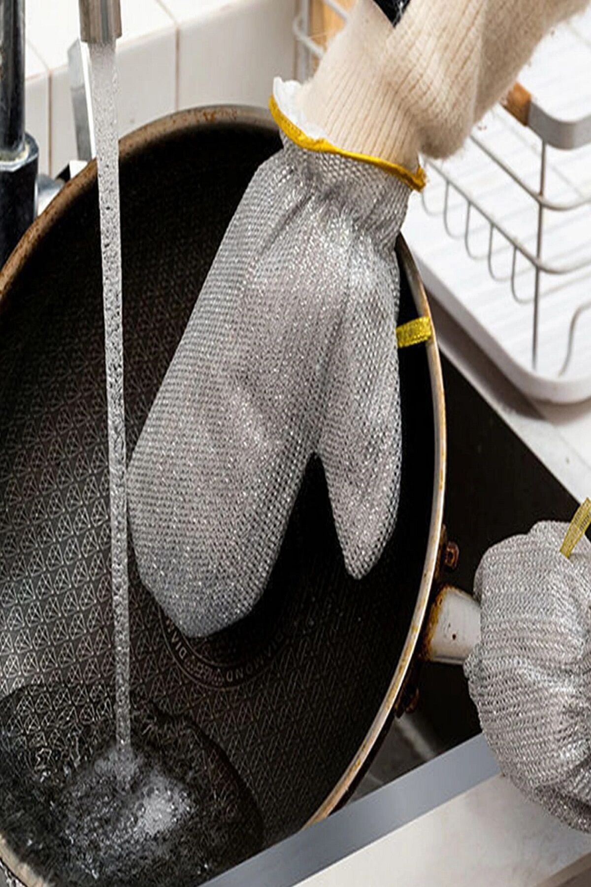 2li Telli Bulaşık Eldiveni Su Geçirmez Kir Sökücü Tava Tencere Ovma Mutfak Banyo Temizlik Eldiveni - Lisinya