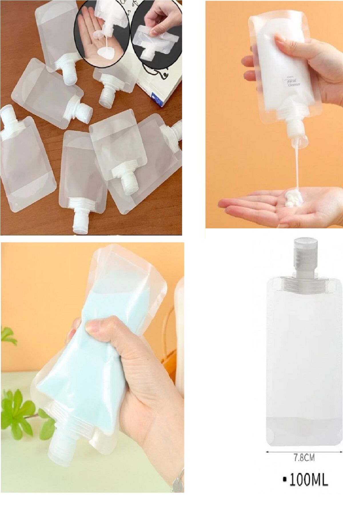 5 Adet Şeffaf Sıvı Kozmetik Çantaları Seyahat Losyon Şampuan Yüz Kremi El Sabunu Ambalajı - Lisinya