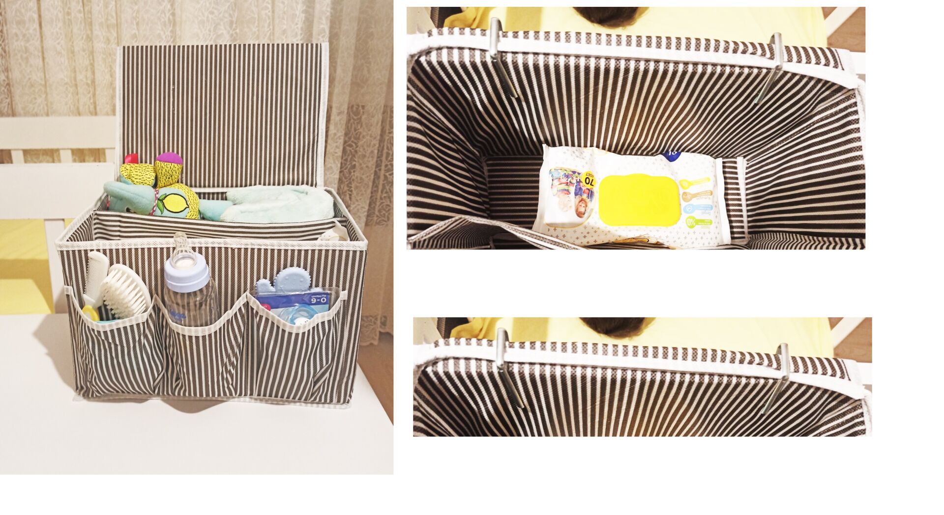 Tutturma Aparatlı Bebek Beşik Başucu Düzenleyici Kapaklı 5 Bölmeli Organizer - Lisinya