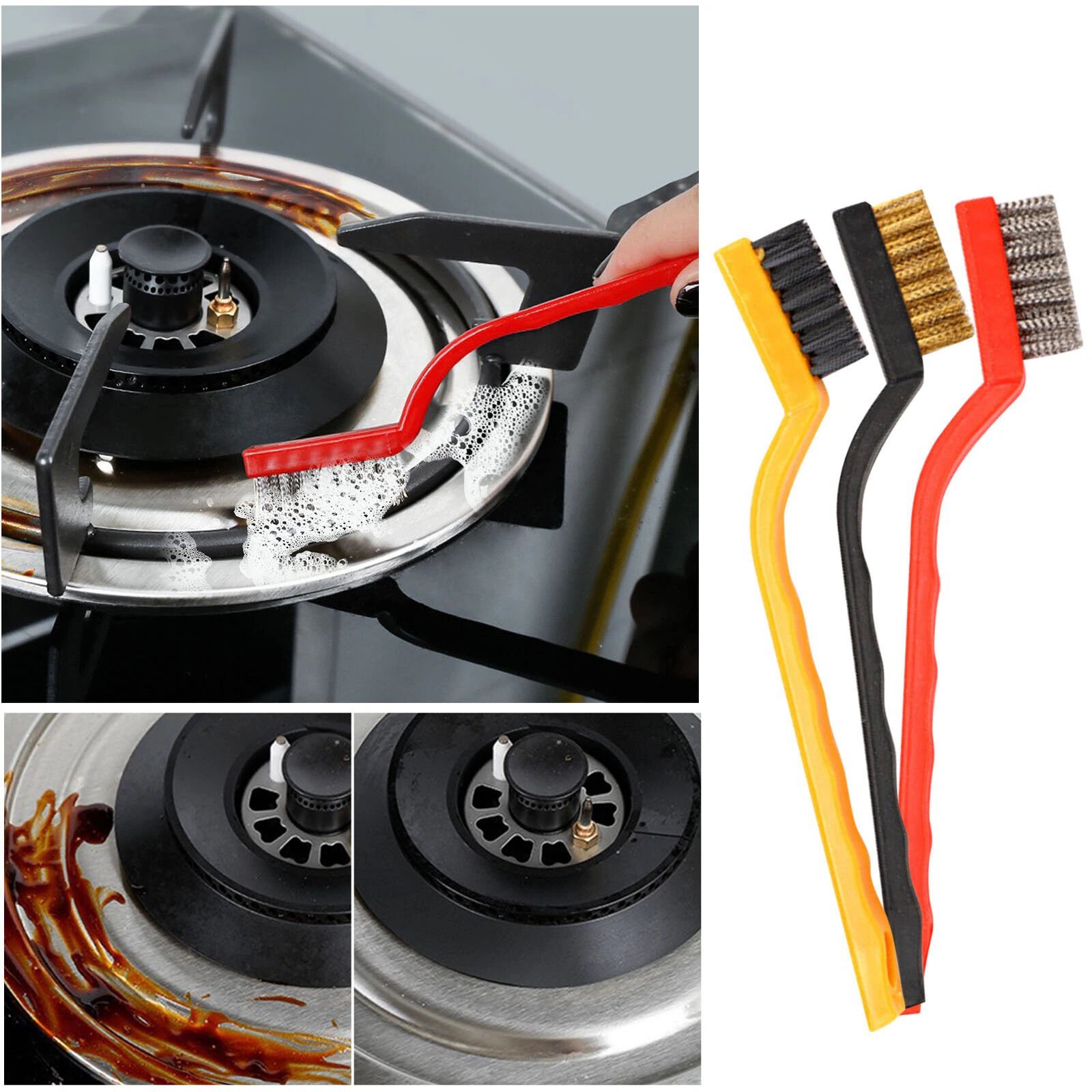 3 Lü Detay Temizlik Fırça Seti  Araba -Mutfak Ocak - Fayans Temizlik Fırça (Bakır- Demir- Plastik) - Lisinya