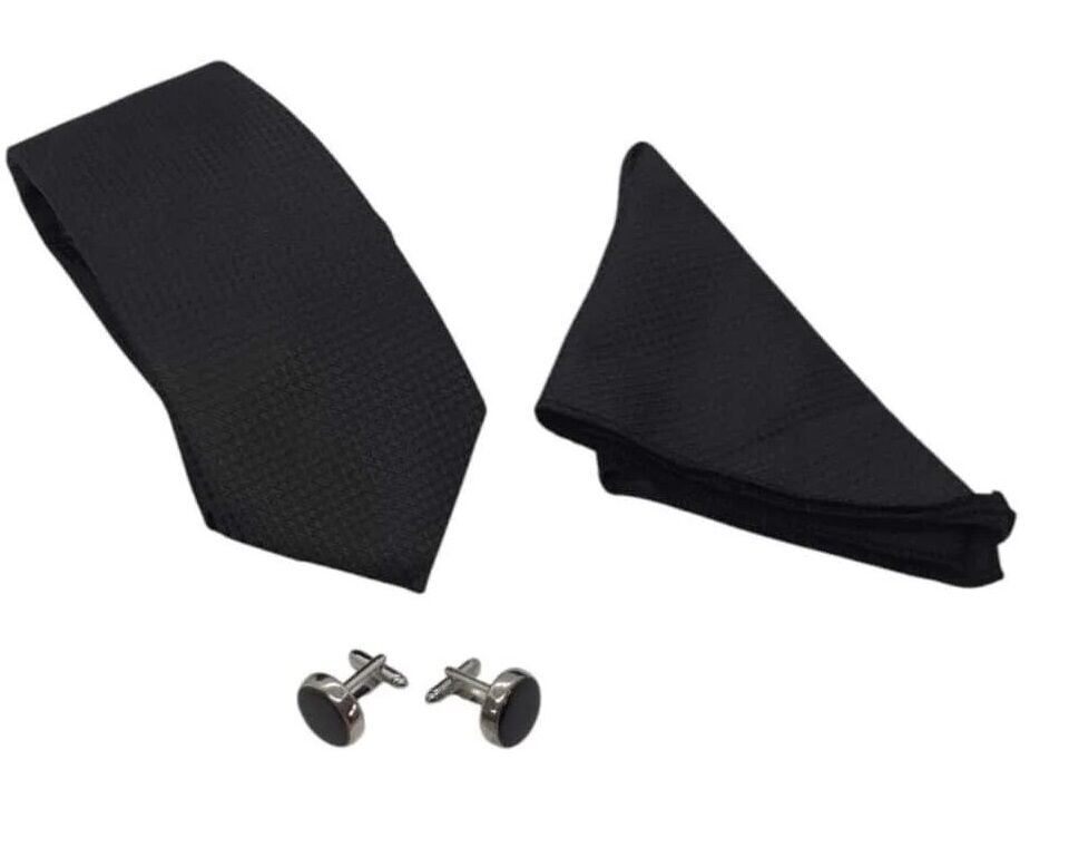 Kravat Düğme Set Siyah Desenli Kravat Mendil Kol Düğmesi Özel Set - Lisinya