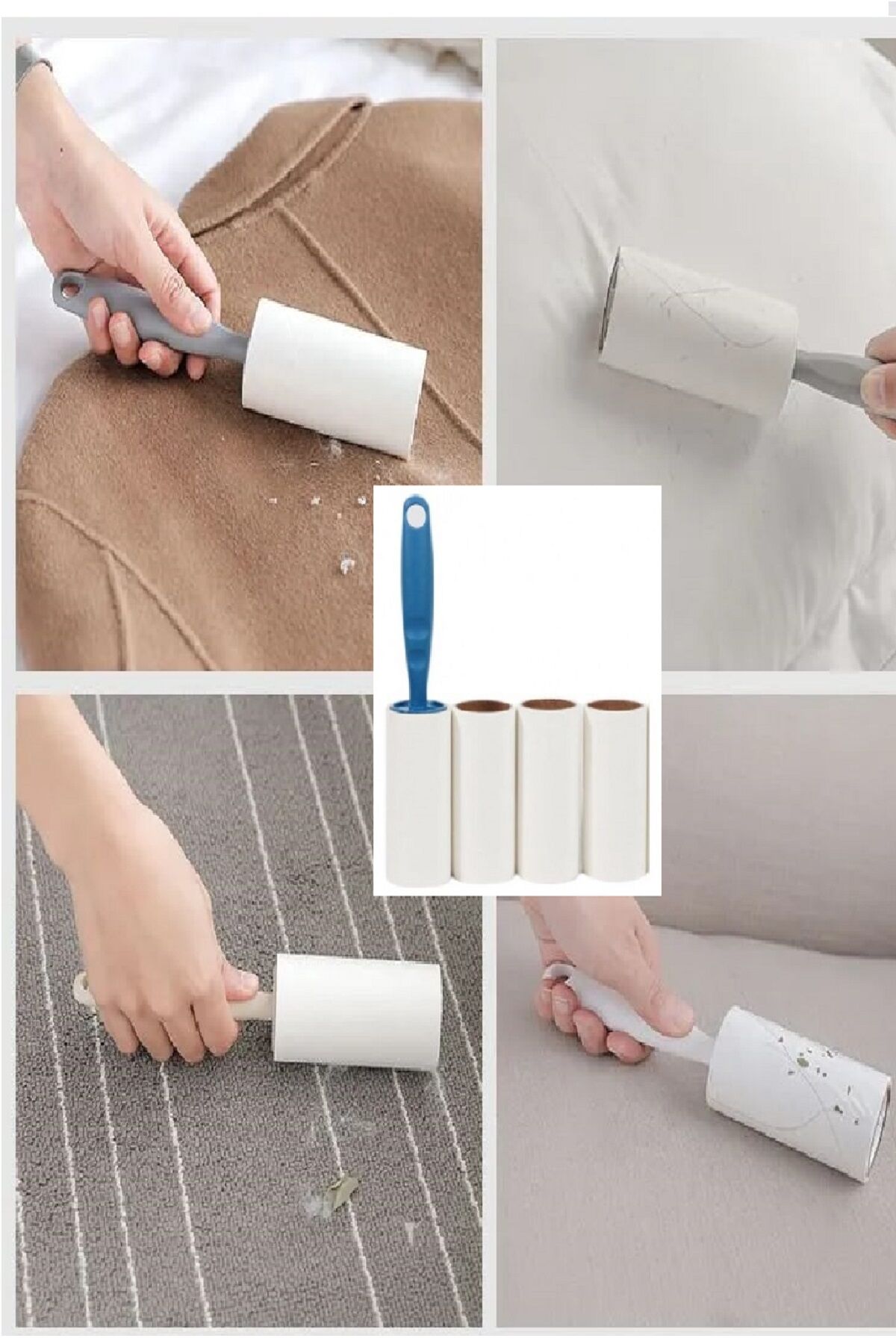 4 Yedekli Tüy Toplama Rulosu 240 Yaprak Evcil Hayvan Elbise Yatak Tüy Saç Toplayıcı - Lisinya