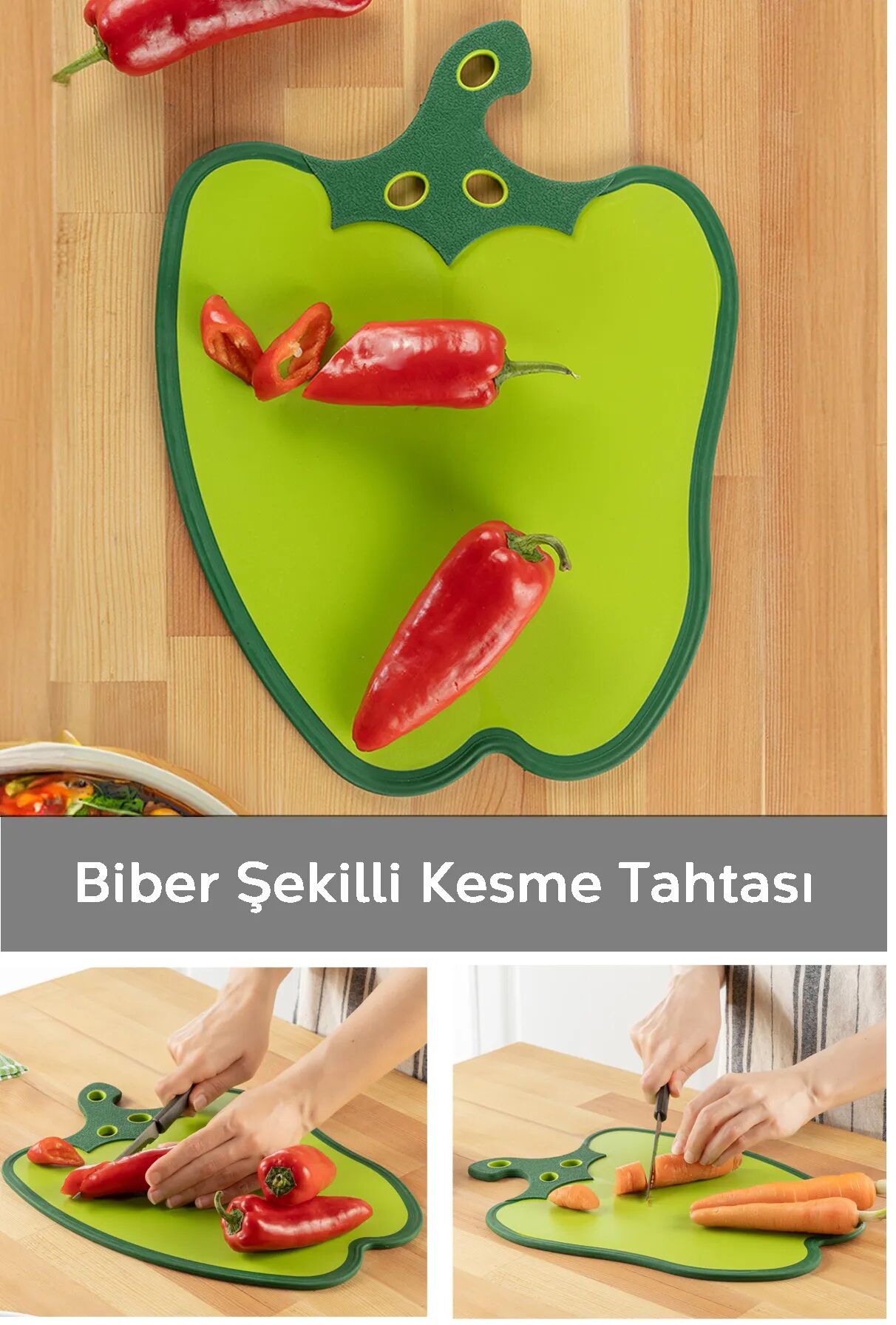 Dolma Biber Figürlü Kaydırmaz Kesme Tahtası Doğrama Panosu - Lisinya